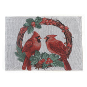 Tapestry Placemat Set of 12 Double Cardinal 13"x18" – Christmas Table Decor, Holiday Dining Accent, Winter Birds Seasonal Decoration