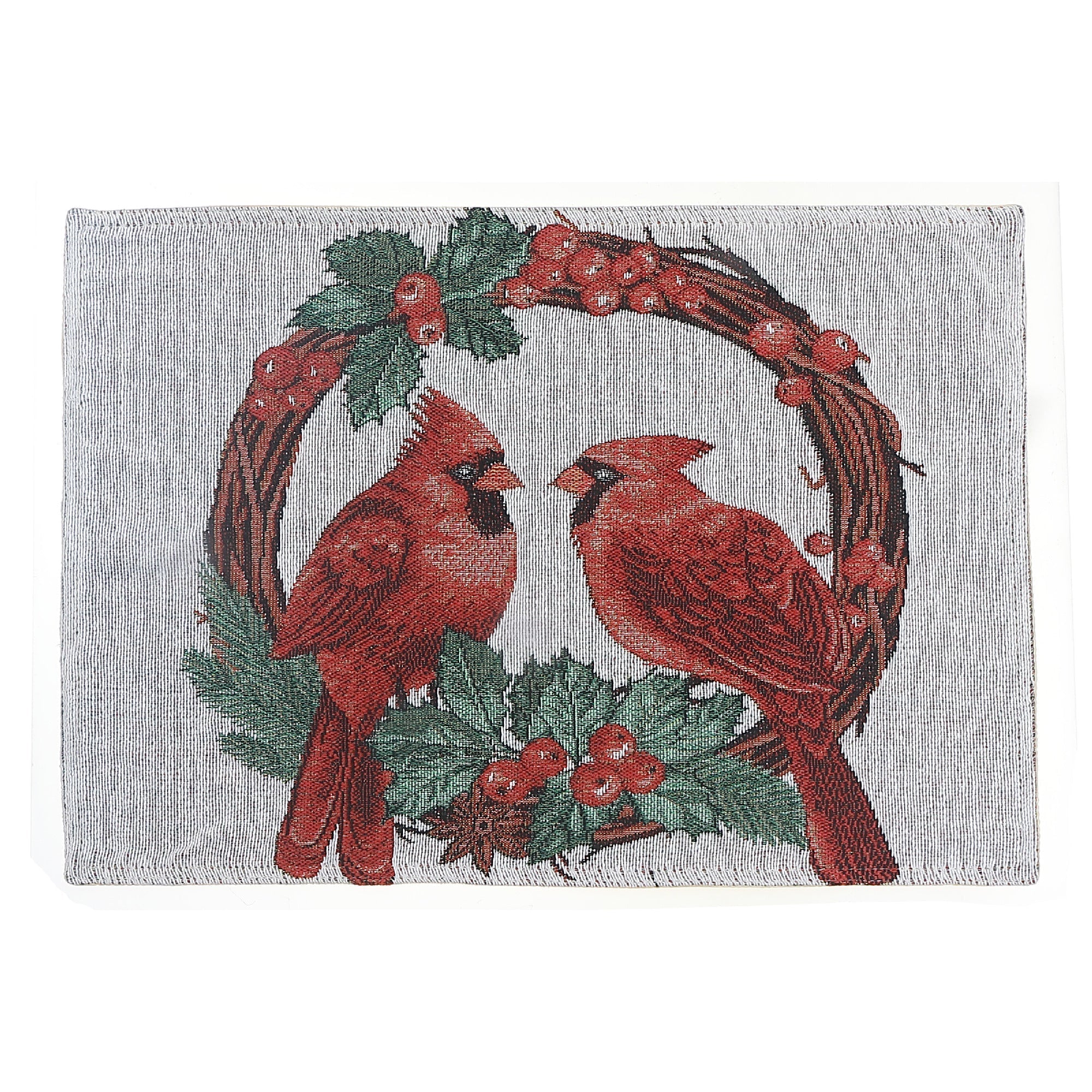 Tapestry Placemat Set of 12 Double Cardinal 13"x18" – Christmas Table Decor, Holiday Dining Accent, Winter Birds Seasonal Decoration