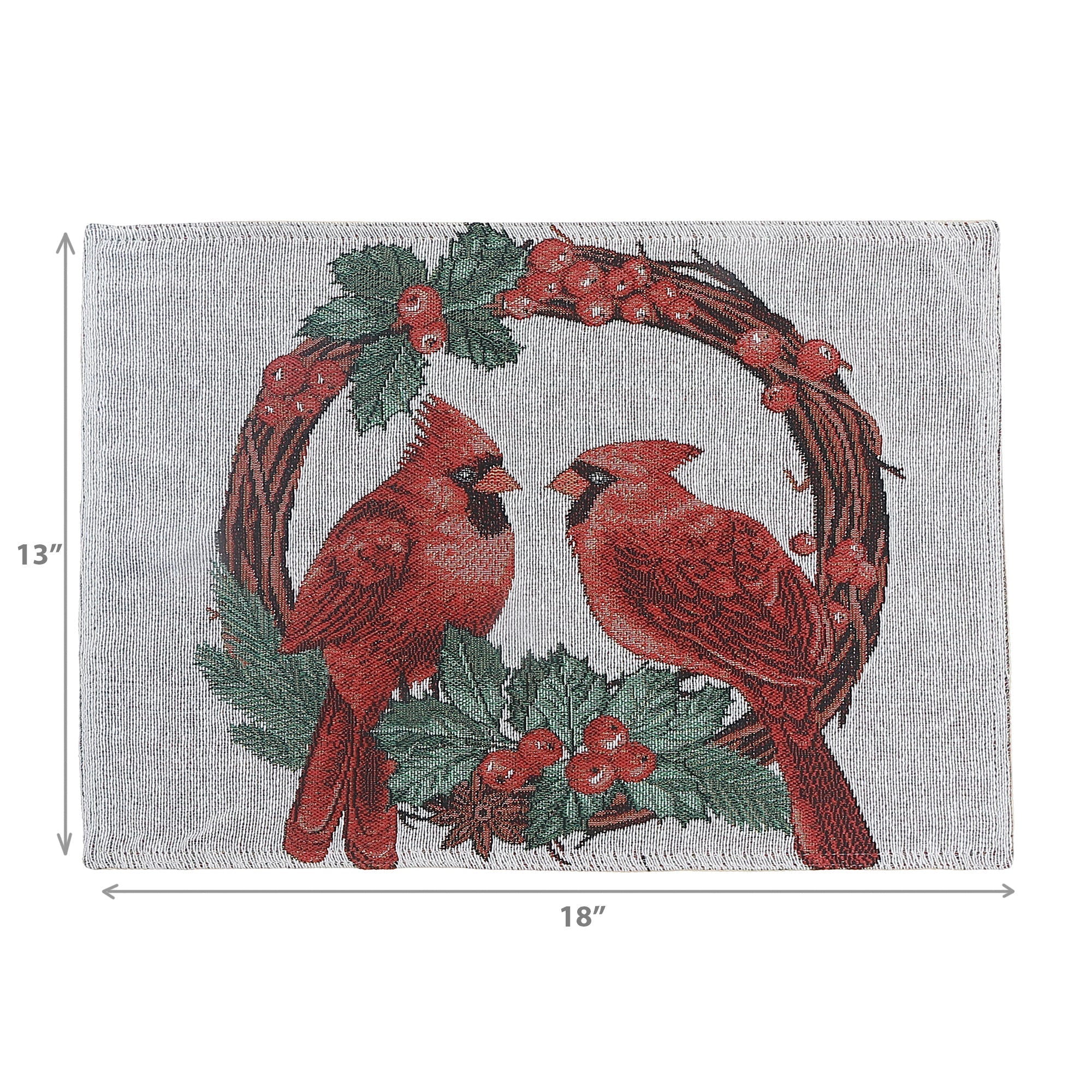 Tapestry Placemat Set of 12 Double Cardinal 13"x18" – Christmas Table Decor, Holiday Dining Accent, Winter Birds Seasonal Decoration