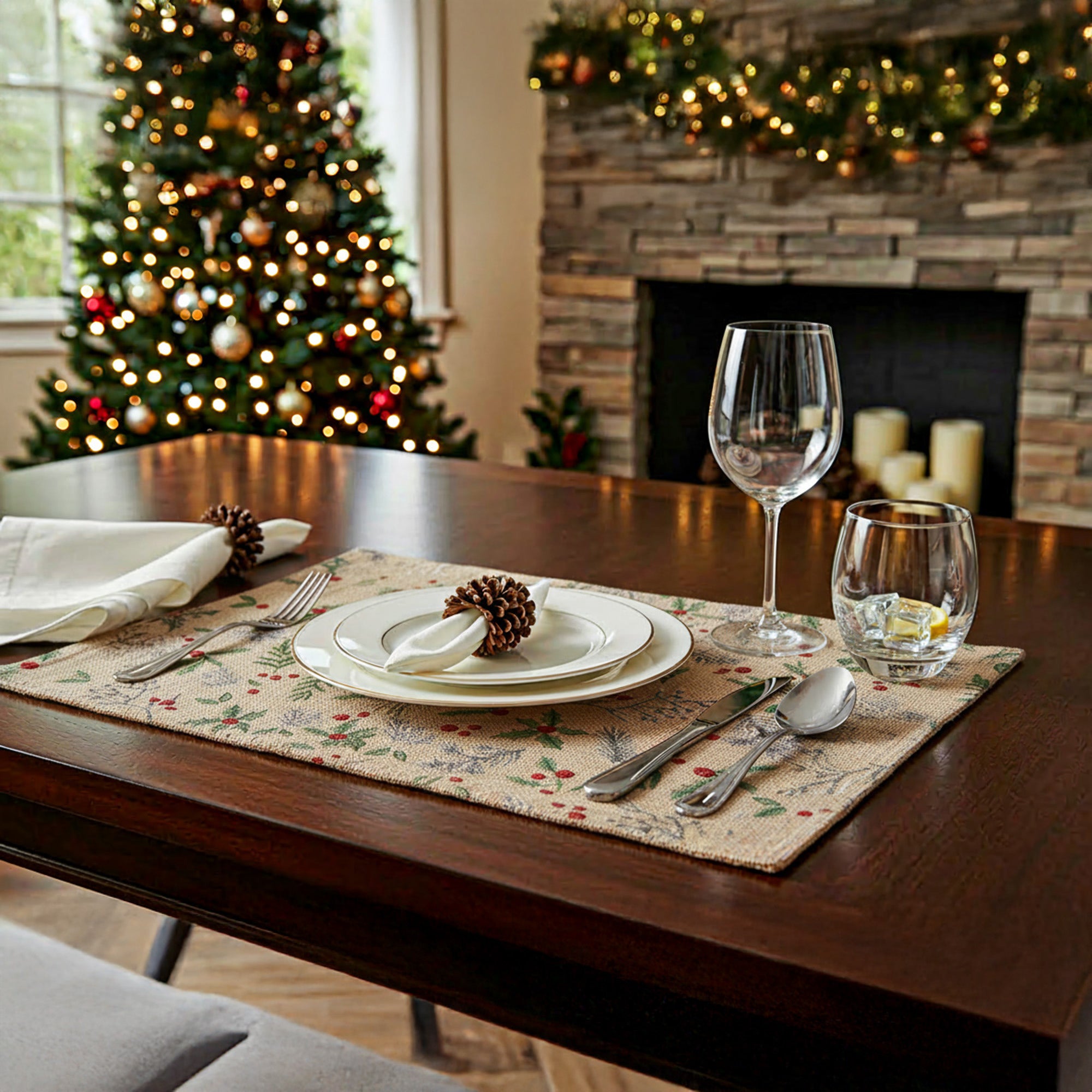 Tapestry Placemat Holly Berries 13 X 18, Christmas, Placemat, Holiday Decor- Set of 12
