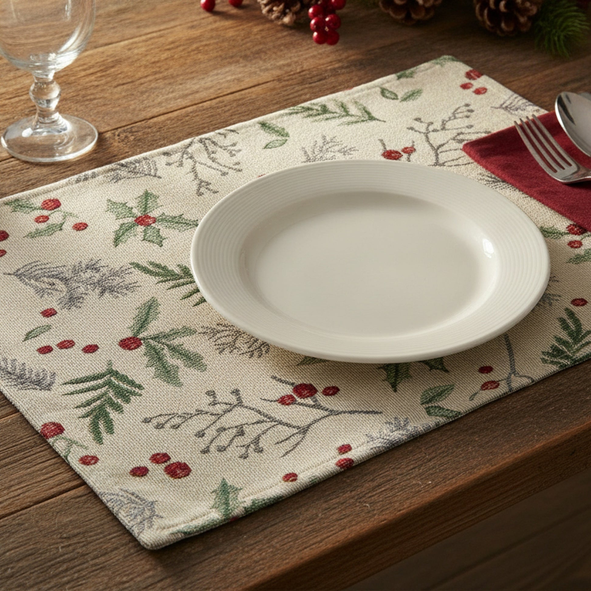 Tapestry Placemat Holly Berries 13 X 18, Christmas, Placemat, Holiday Decor- Set of 12