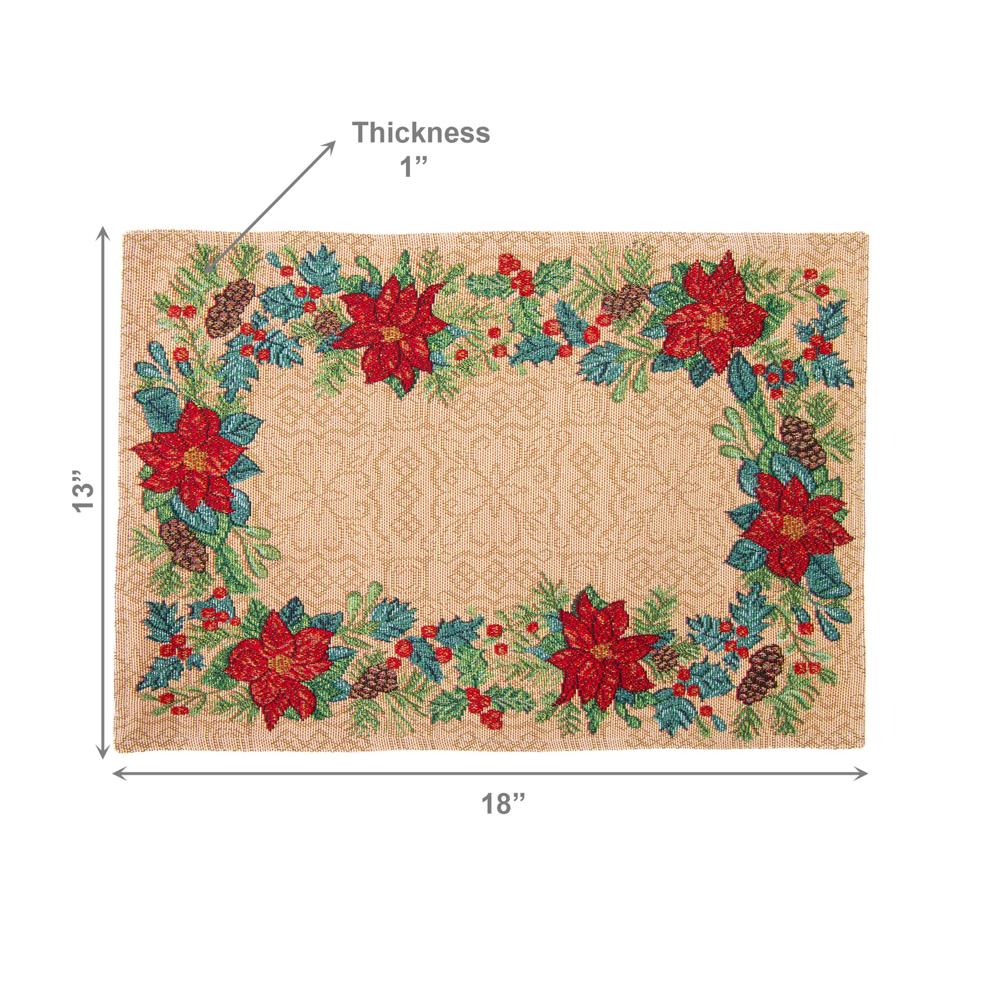 Tapestry Placemat Poinsettia Border 13 X 18, Christmas, Placemat, Holiday Decor- Set of 12