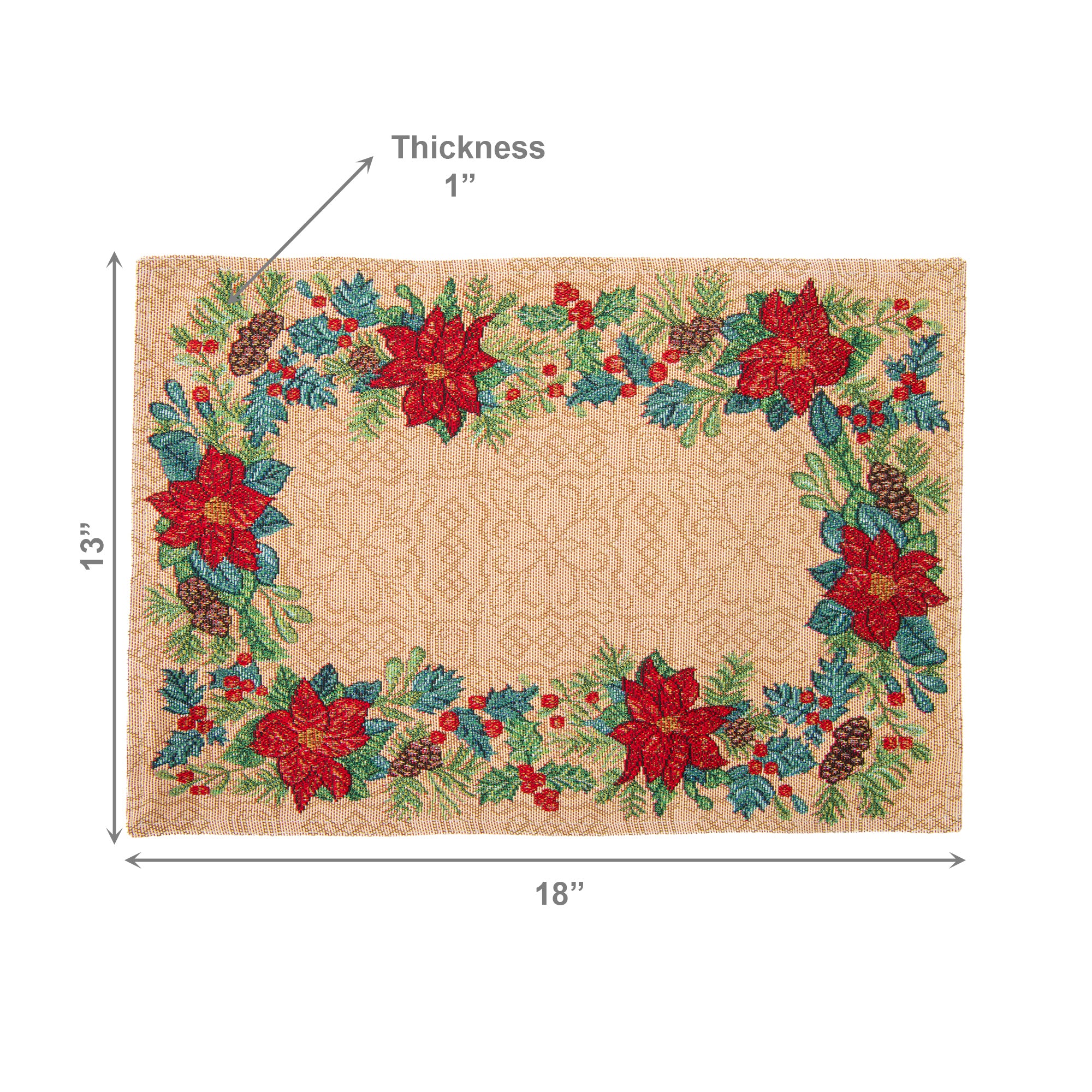 Tapestry Placemat Poinsettia Border 13 X 18, Christmas, Placemat, Holiday Decor- Set of 12