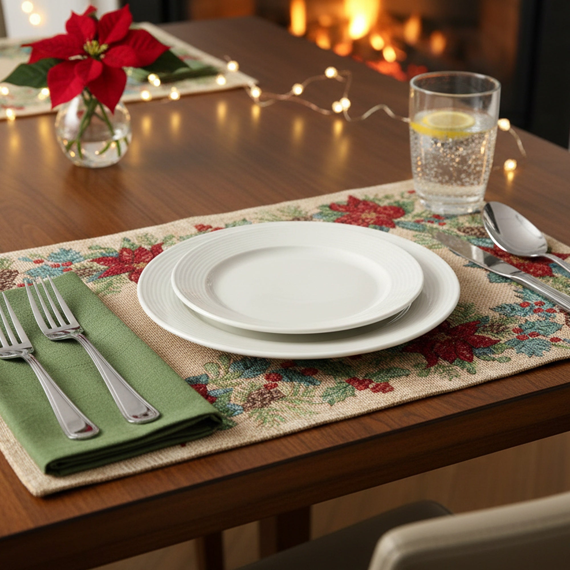 Tapestry Placemat Poinsettia Border 13 X 18, Christmas, Placemat, Holiday Decor- Set of 12