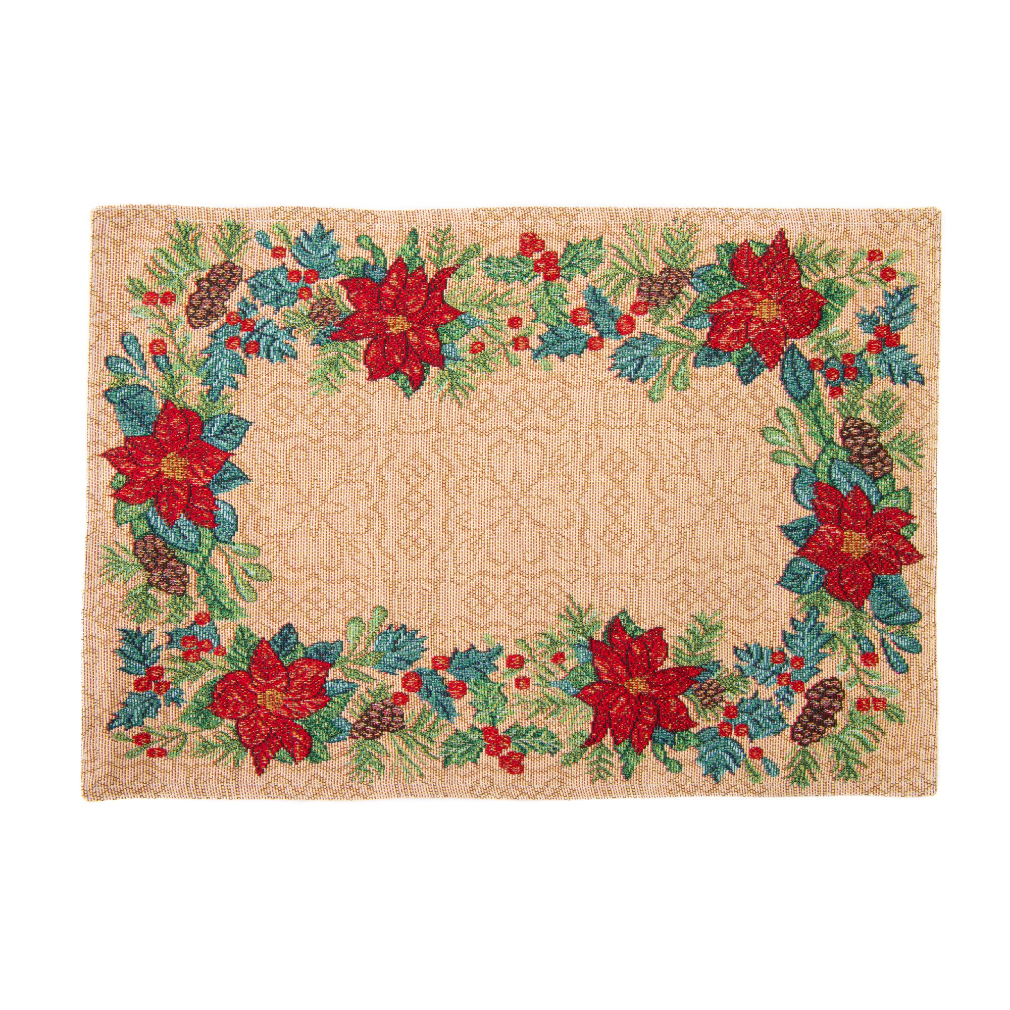 Tapestry Placemat Poinsettia Border 13 X 18, Christmas, Placemat, Holiday Decor- Set of 12