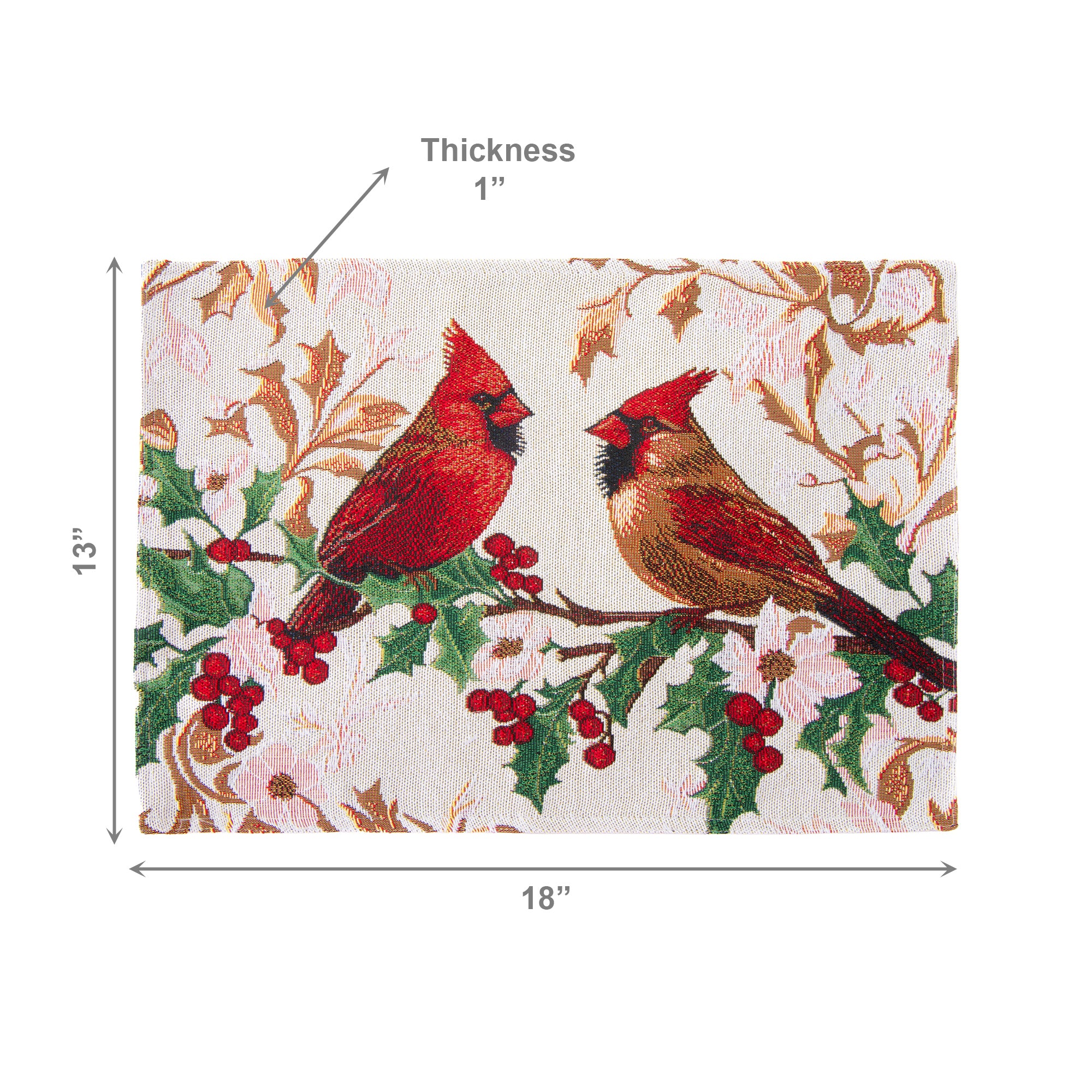 Tapestry Placemat Cardinals on Holly 13 X 18, Christmas, Placemat, Holiday Decor- Set of 12