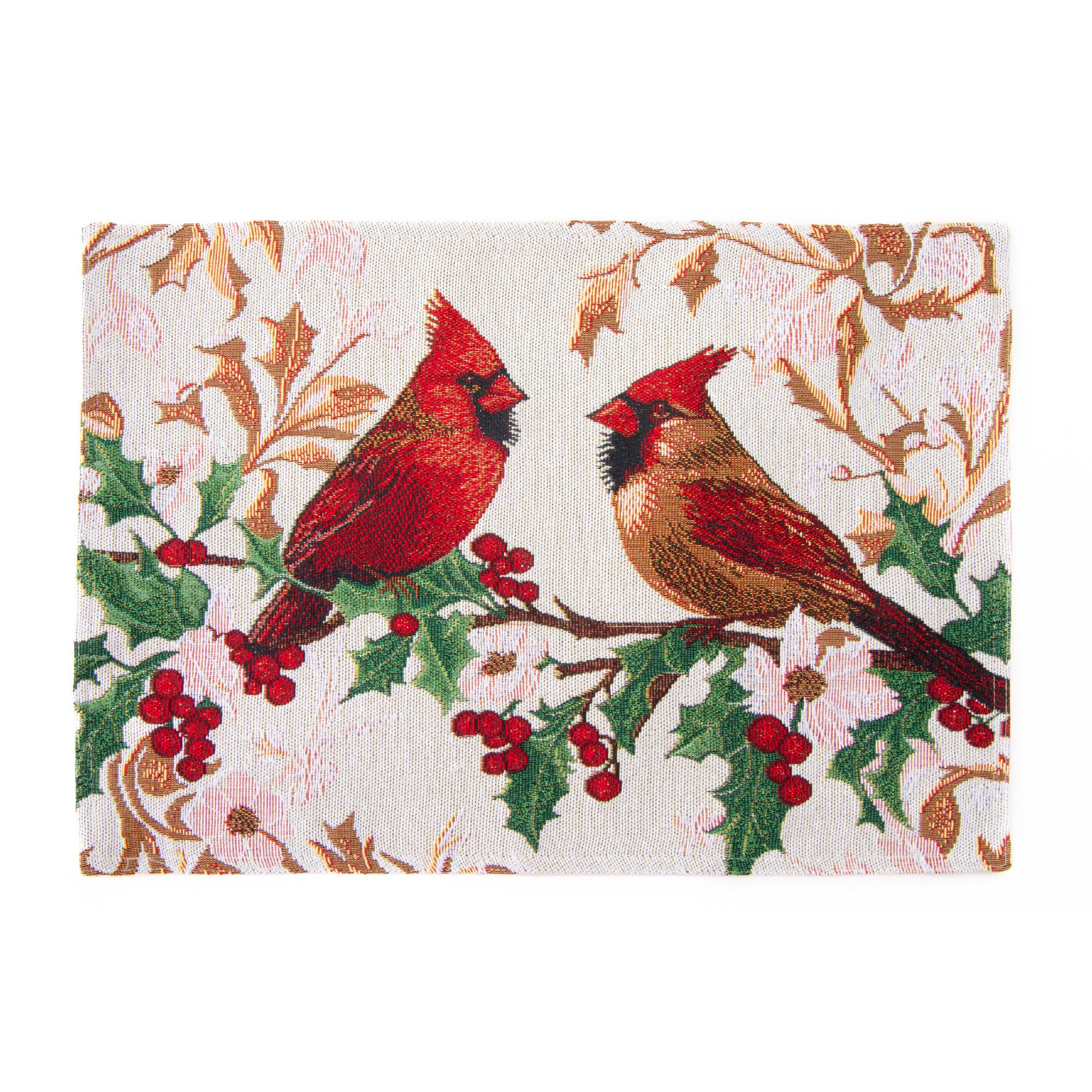 Tapestry Placemat Cardinals on Holly 13 X 18, Christmas, Placemat, Holiday Decor- Set of 12