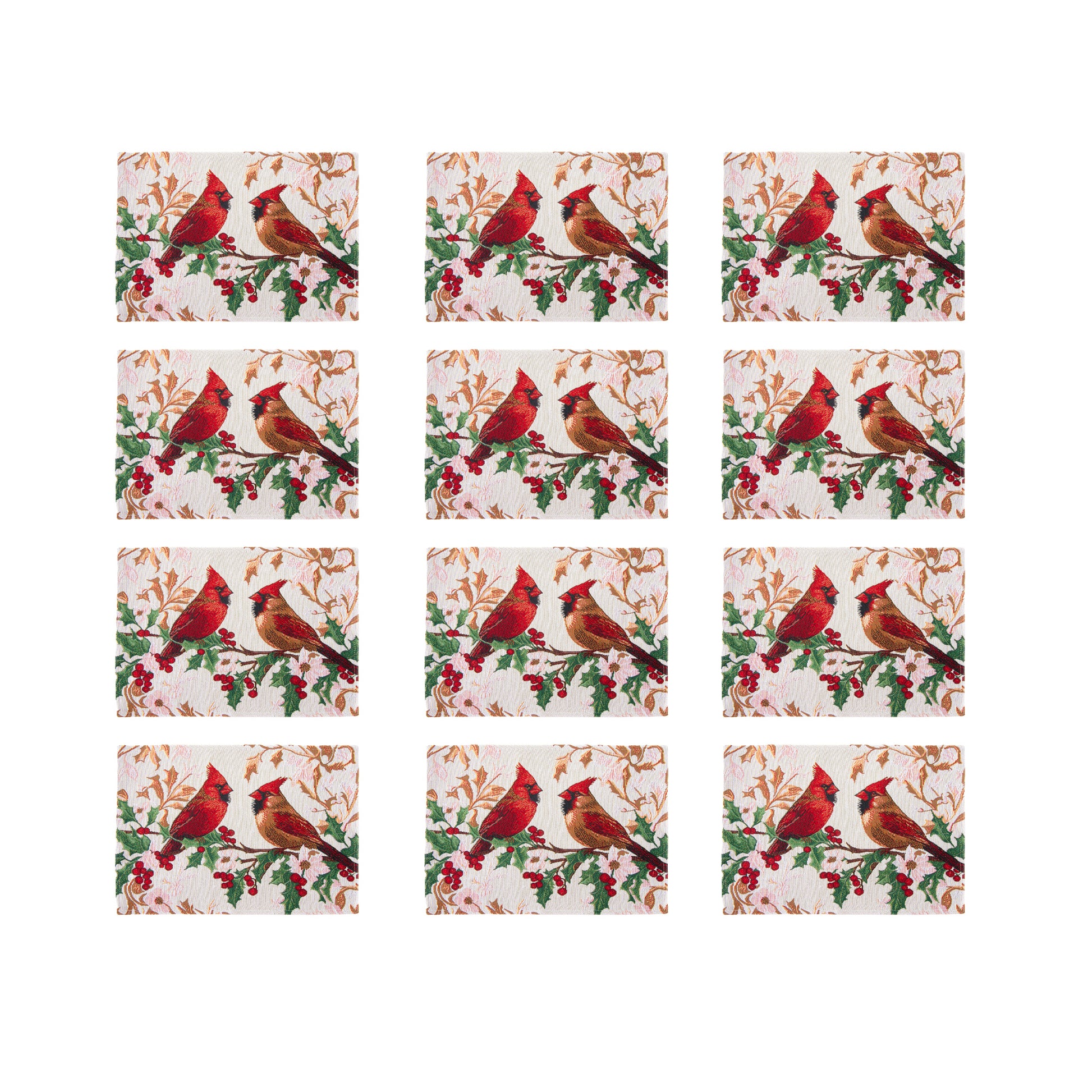 Tapestry Placemat Cardinals on Holly 13 X 18, Christmas, Placemat, Holiday Decor- Set of 12