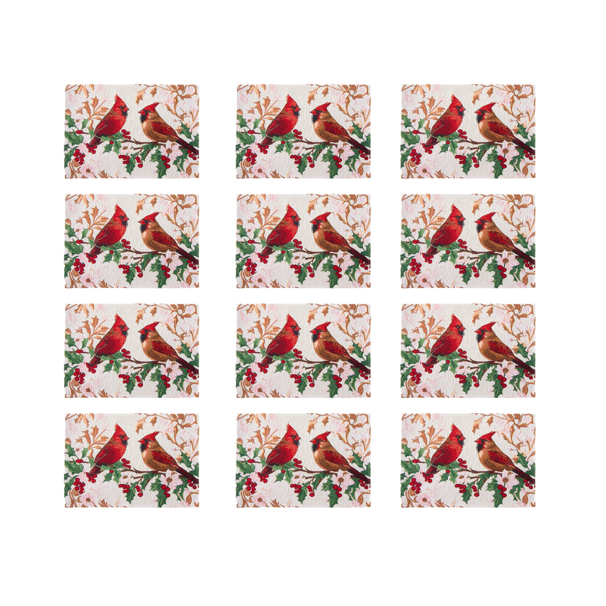 Tapestry Placemat Cardinals on Holly 13 X 18, Christmas, Placemat, Holiday Decor- Set of 12