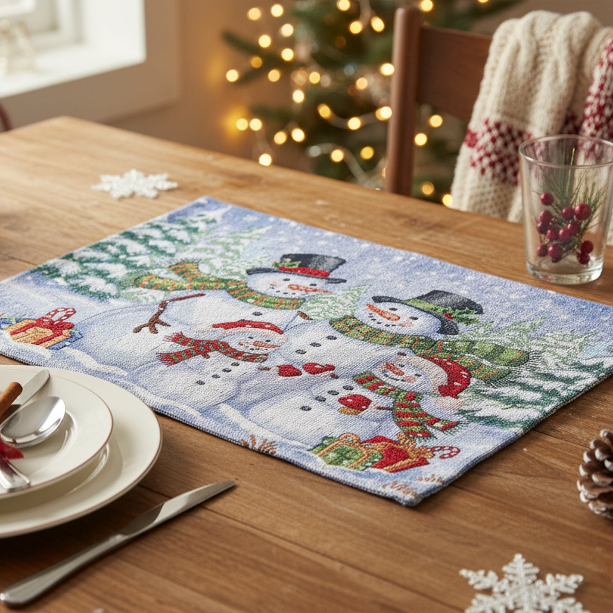 Tapestry Placemat Snowman Family 13 X 18, Christmas, Placemat, Holiday Decor- Set of 12