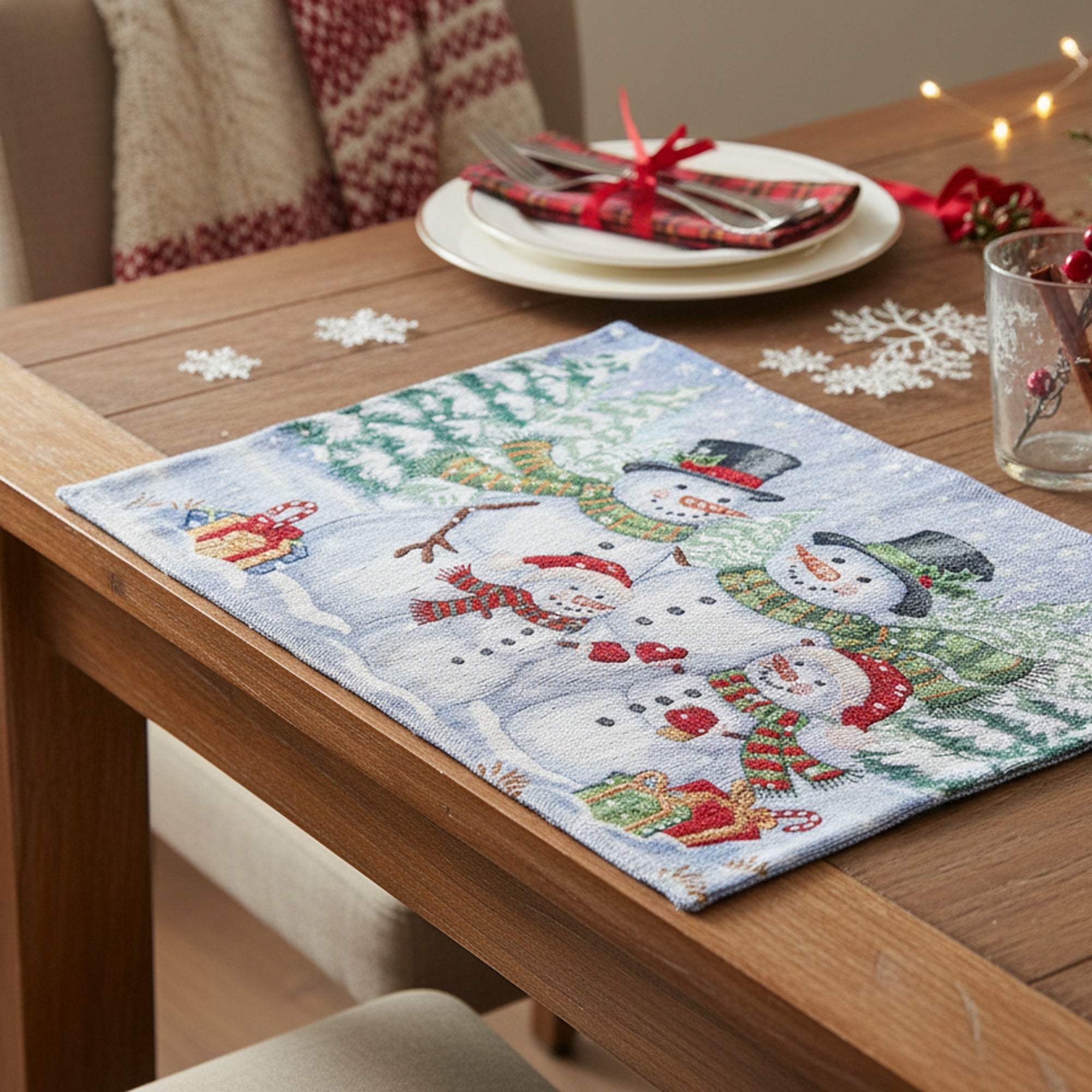 Tapestry Placemat Snowman Family 13 X 18, Christmas, Placemat, Holiday Decor- Set of 12