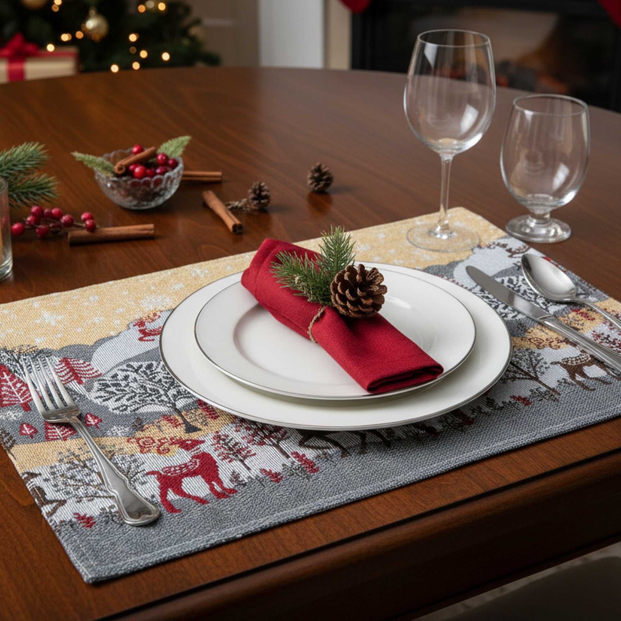 Tapestry Placemat Reindeer Village 13 X 18, Christmas, Placemat, Holiday Decor- Set of 12