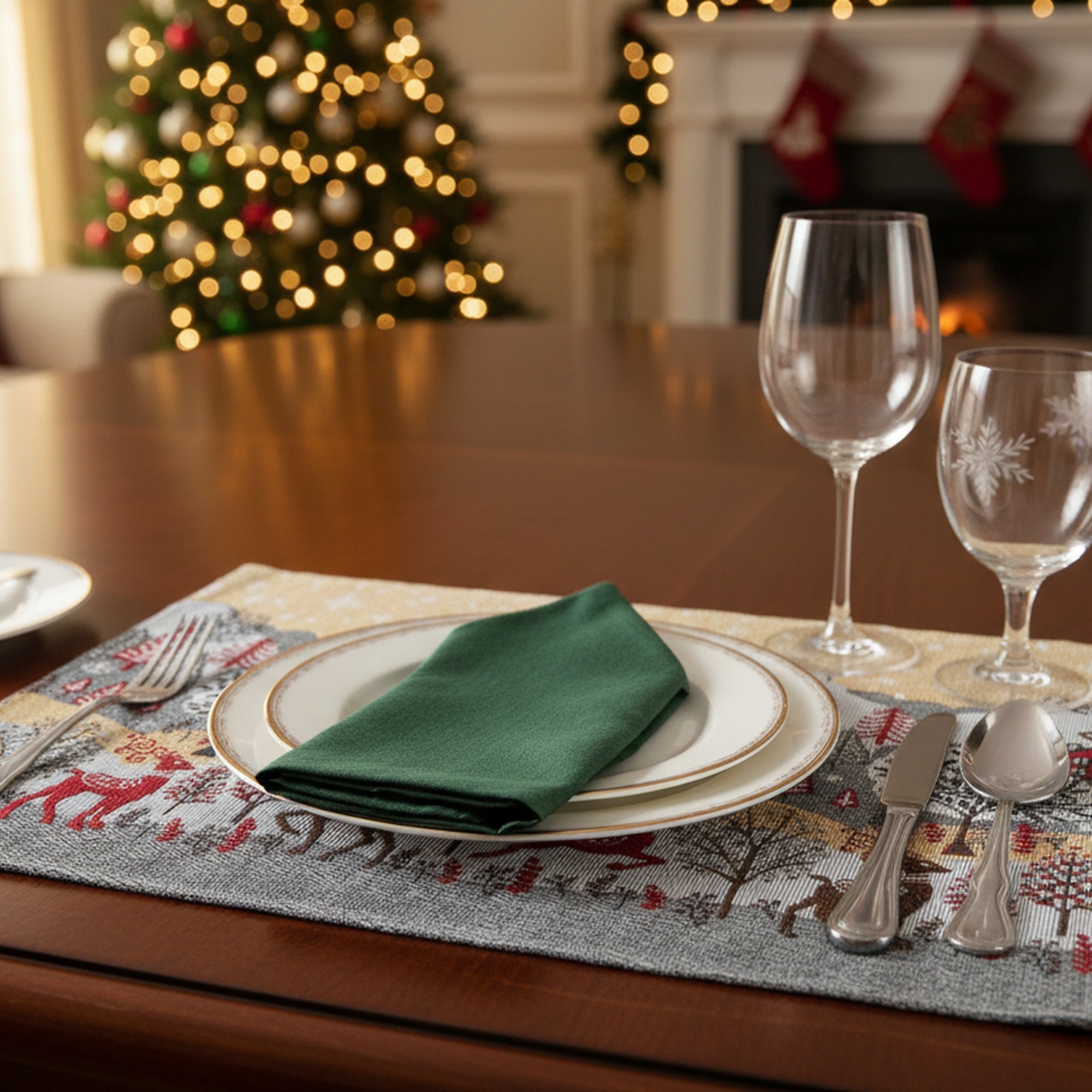 Tapestry Placemat Reindeer Village 13 X 18, Christmas, Placemat, Holiday Decor- Set of 12