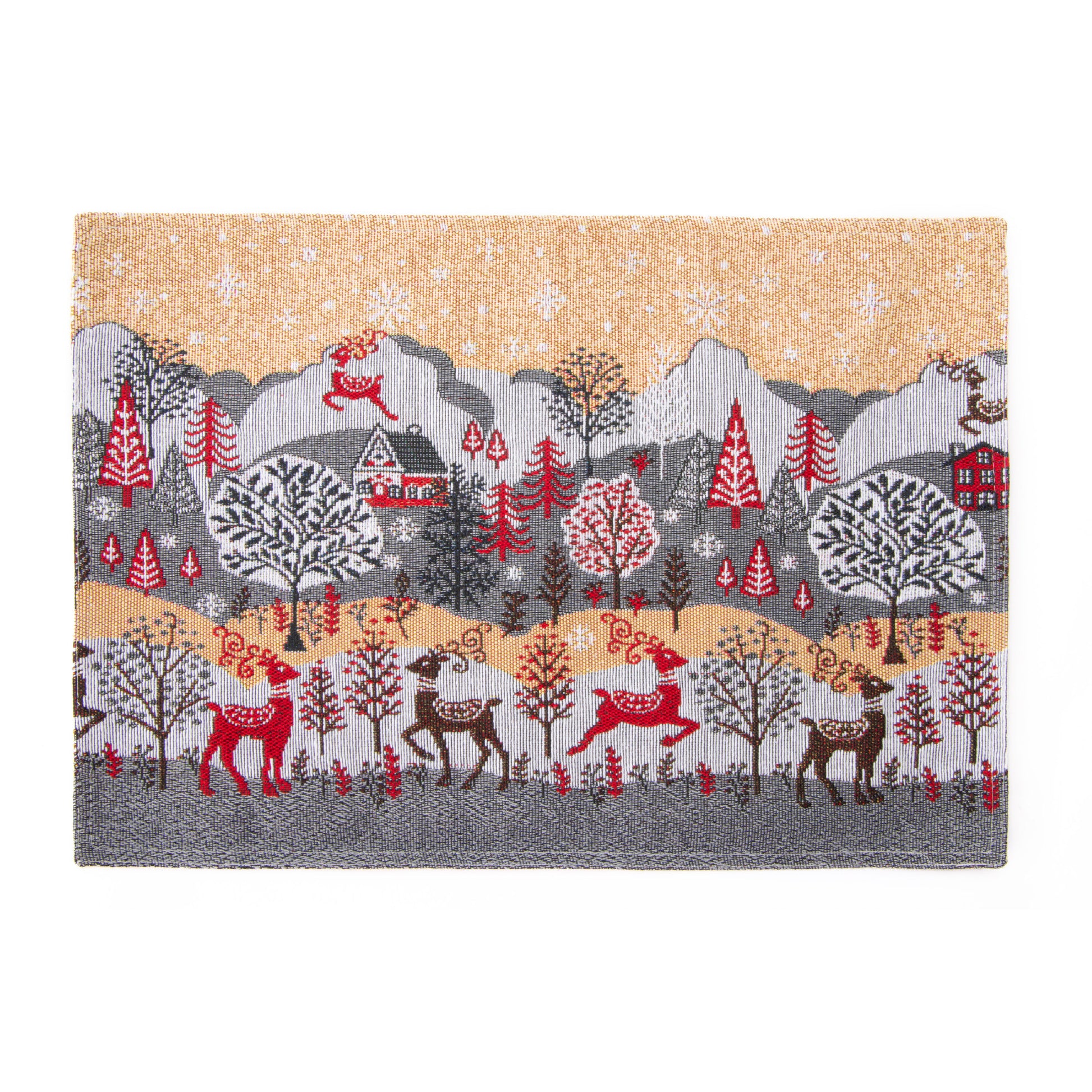Tapestry Placemat Reindeer Village 13 X 18, Christmas, Placemat, Holiday Decor- Set of 12
