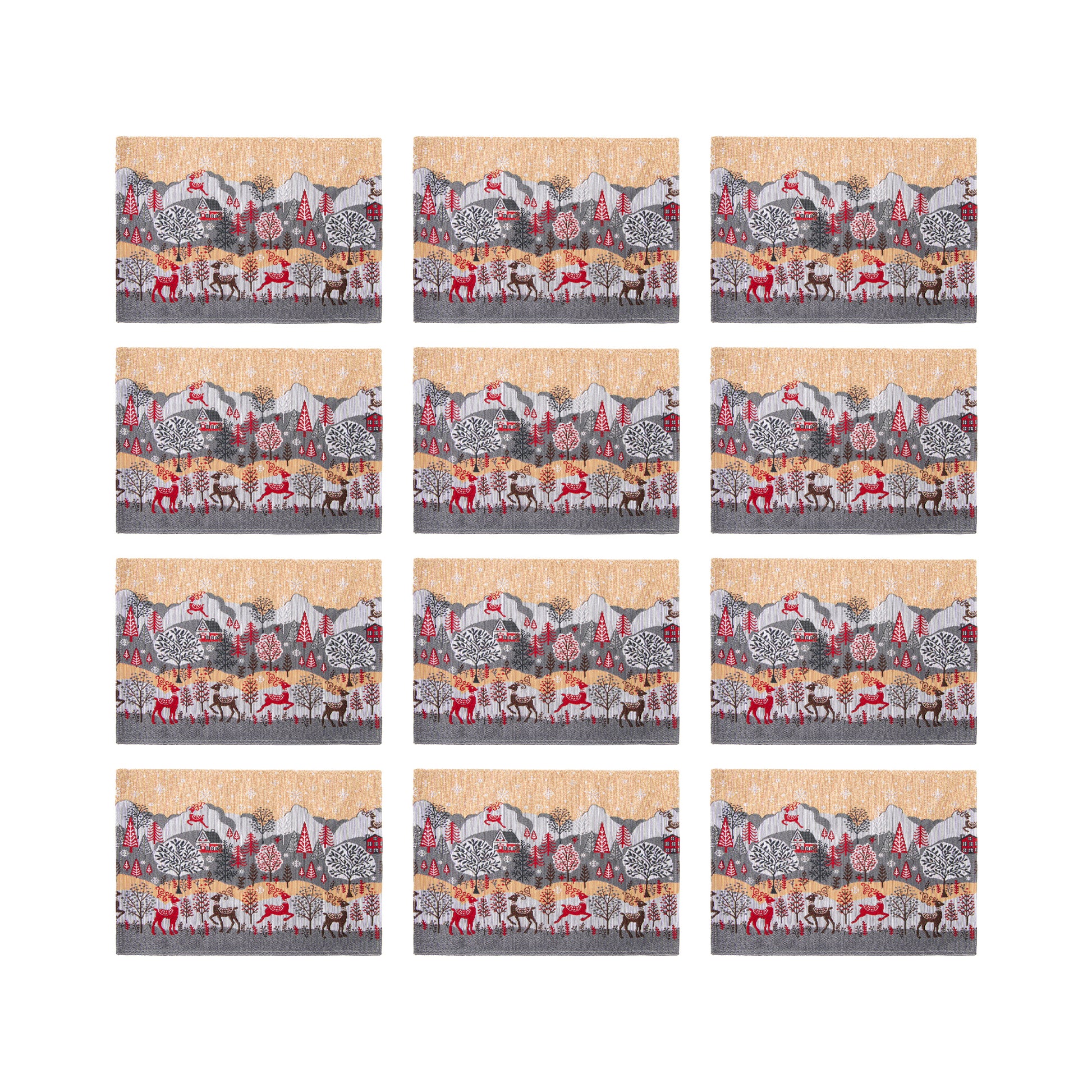 Tapestry Placemat Reindeer Village 13 X 18, Christmas, Placemat, Holiday Decor- Set of 12