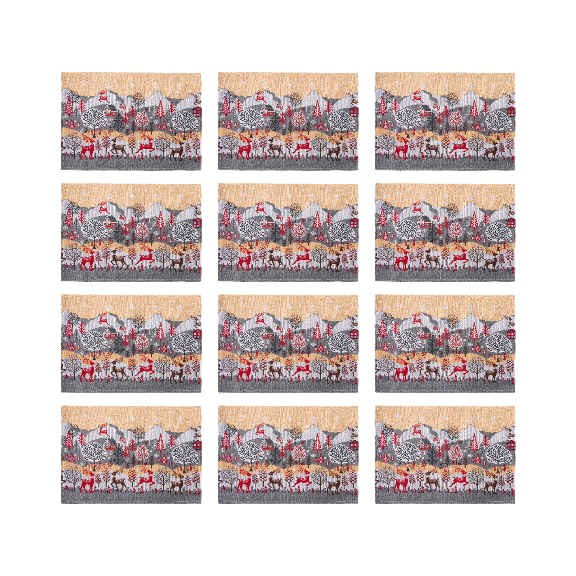 Tapestry Placemat Reindeer Village 13 X 18, Christmas, Placemat, Holiday Decor- Set of 12