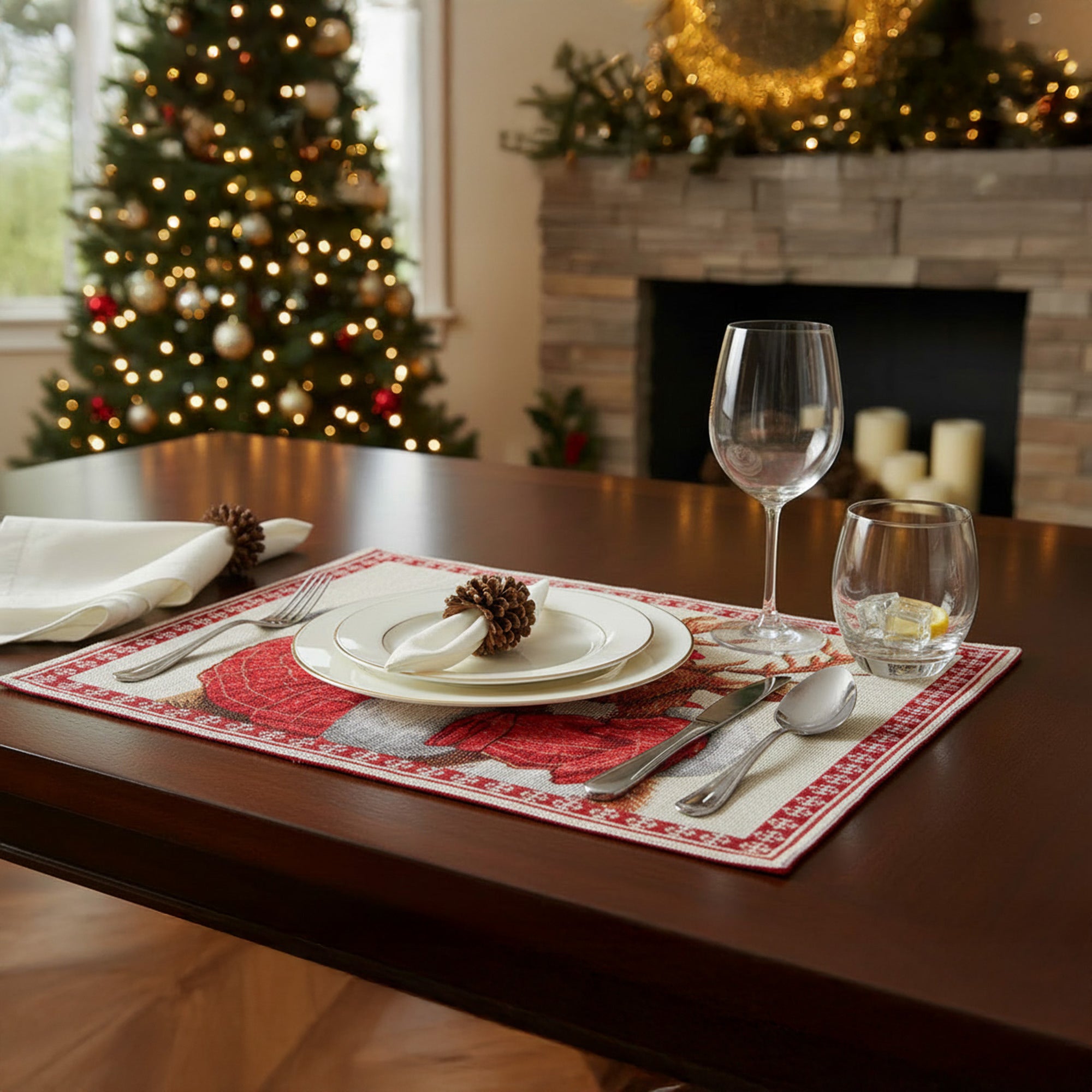 Tapestry Placemat Santa and Reindeer 13 X 18, Christmas, Placemat, Holiday Decor- Set of 12