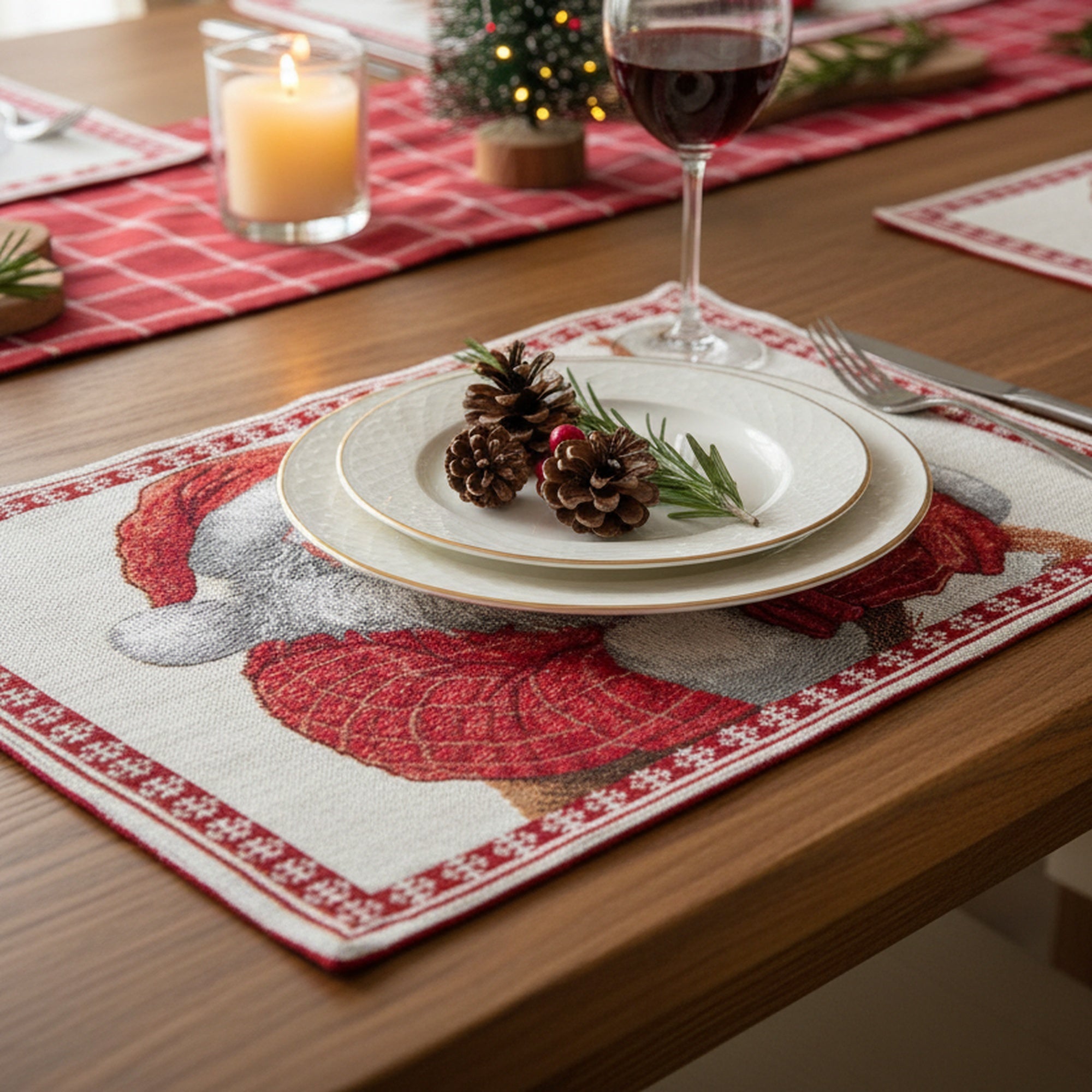 Tapestry Placemat Santa and Reindeer 13 X 18, Christmas, Placemat, Holiday Decor- Set of 12