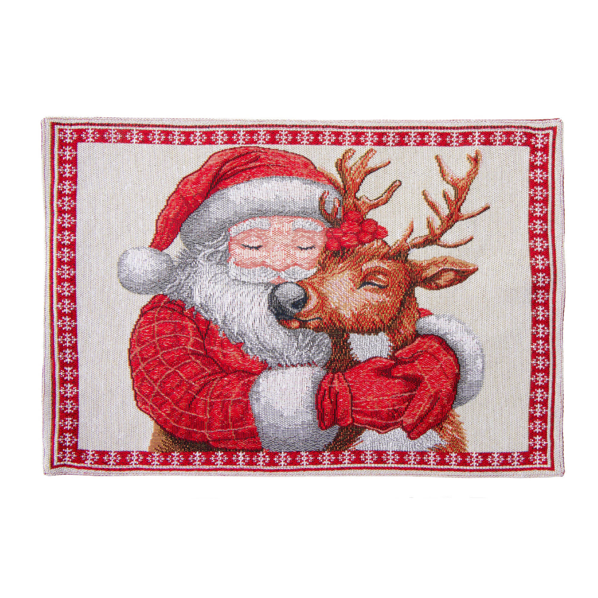 Tapestry Placemat Santa and Reindeer 13 X 18, Christmas, Placemat, Holiday Decor- Set of 12