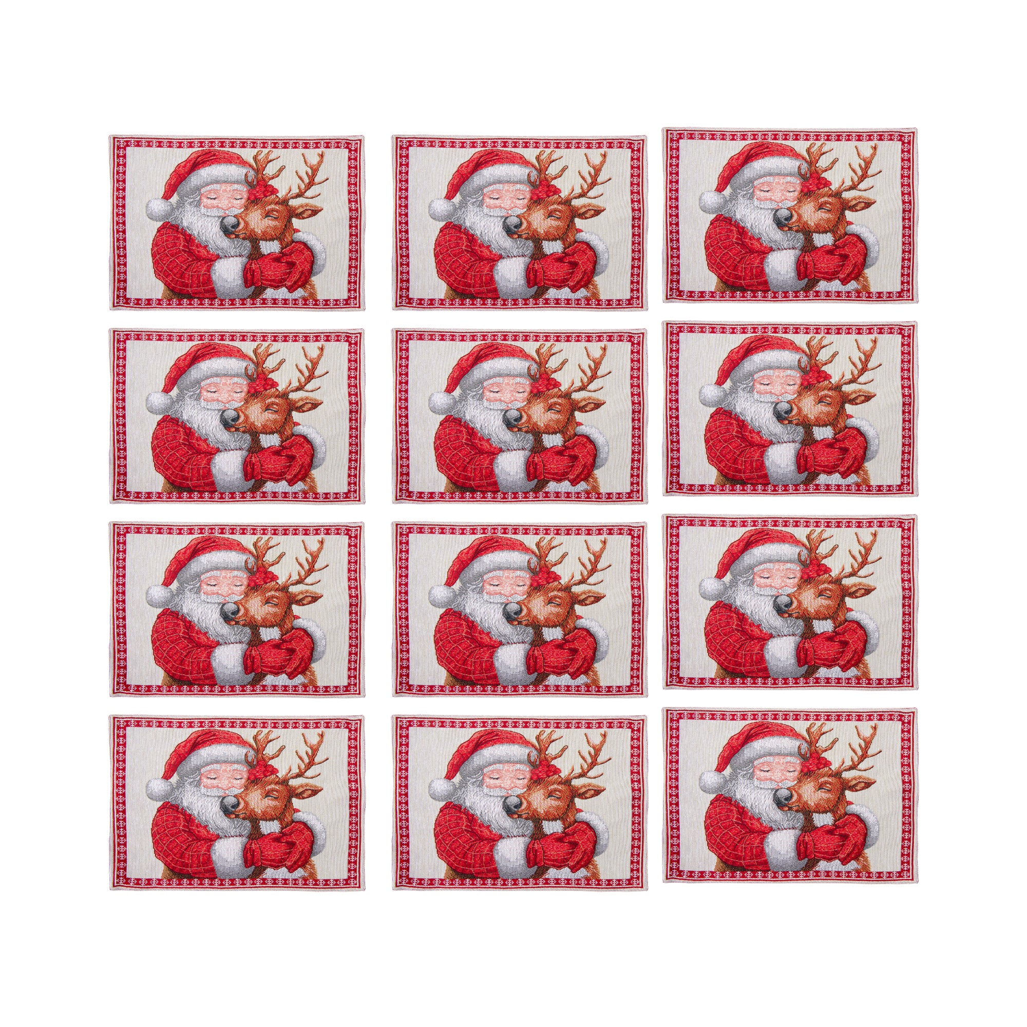 Tapestry Placemat Santa and Reindeer 13 X 18, Christmas, Placemat, Holiday Decor- Set of 12