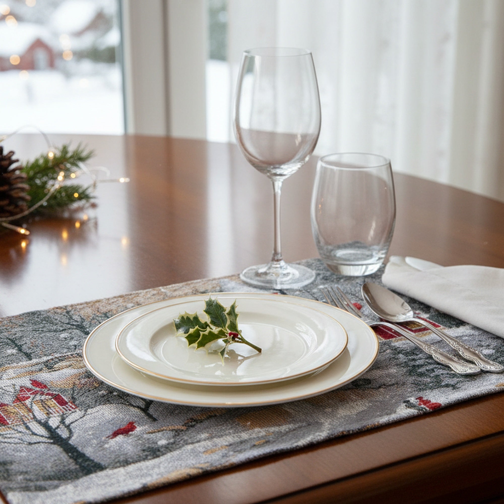 Tapestry Placemat Winter Church 13 X 18, Winter, Placemat, Holiday Decor- Set of 12