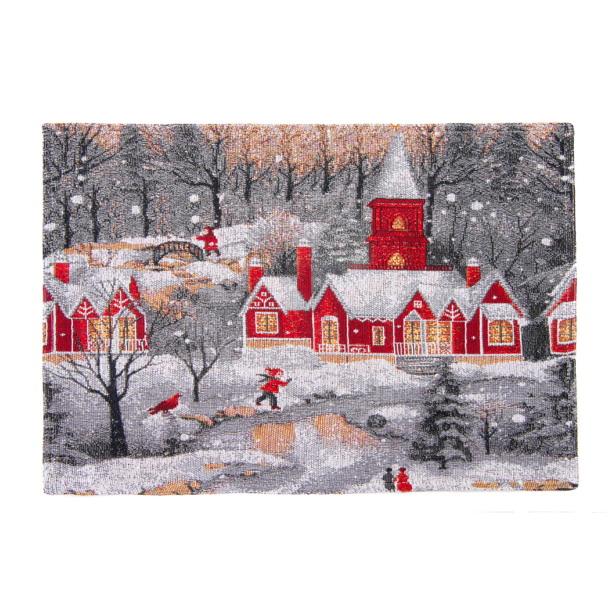 Tapestry Placemat Winter Church 13 X 18, Winter, Placemat, Holiday Decor- Set of 12