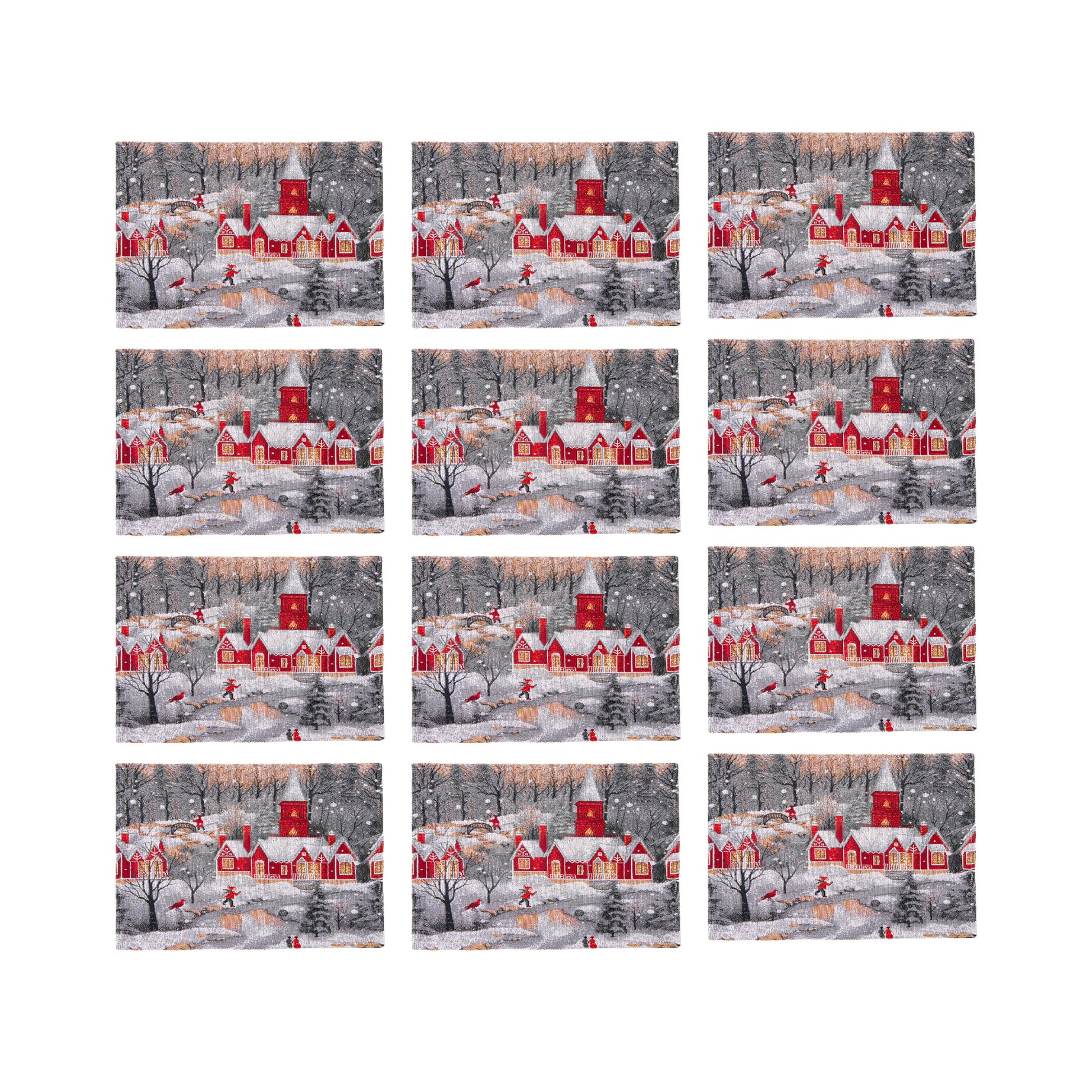 Tapestry Placemat Winter Church 13 X 18, Winter, Placemat, Holiday Decor- Set of 12