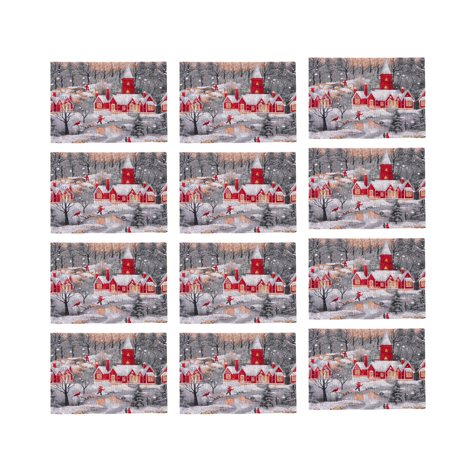 Tapestry Placemat Winter Church 13 X 18, Winter, Placemat, Holiday Decor- Set of 12