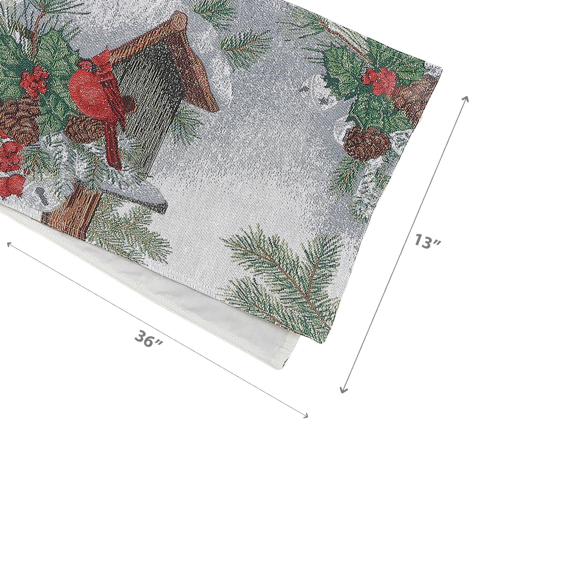 54" Tapestry Birdhouse & Cardinal Christmas Table Runner – Holiday Table Decor