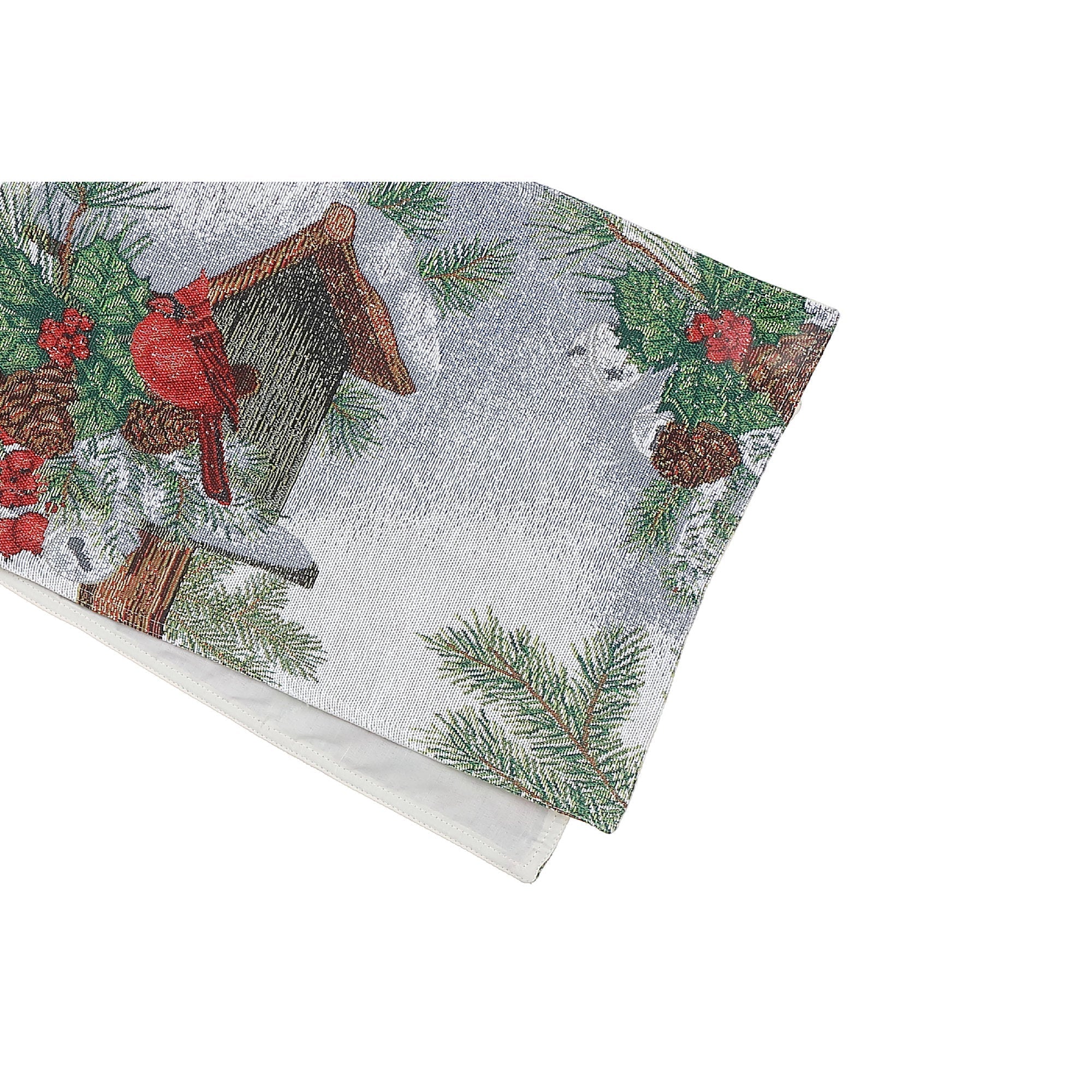 54" Tapestry Birdhouse & Cardinal Christmas Table Runner – Holiday Table Decor