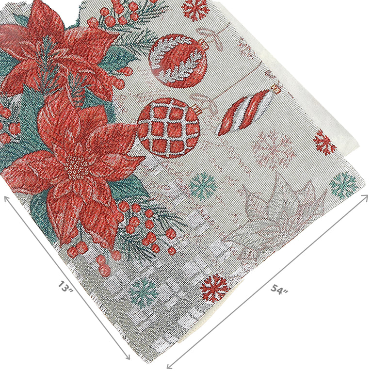 Tapestry Table Runner (Poinsettia & Ornaments) (54")