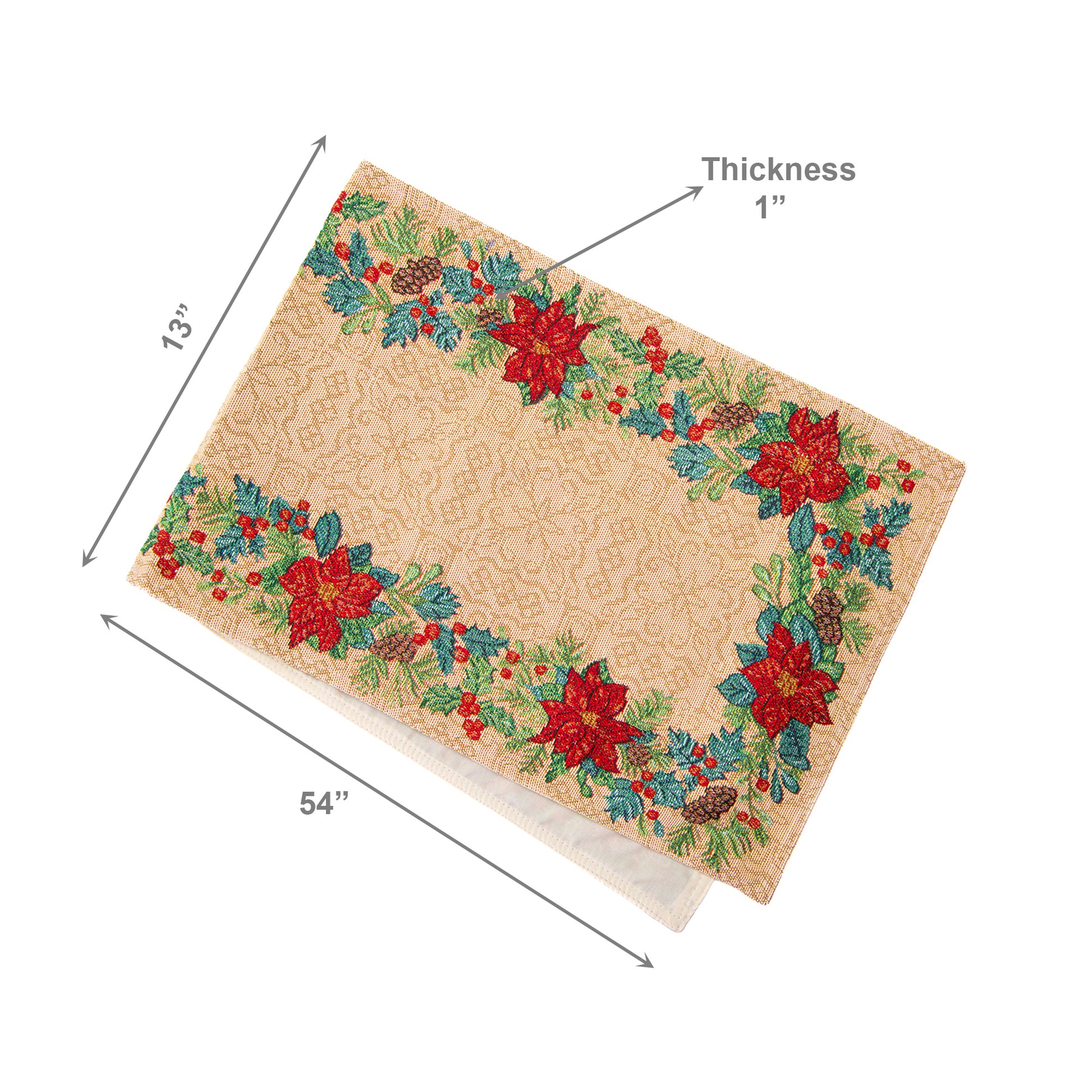 Tapestry Table Runner Poinsettia Border 54", Christmas, Table Runner, Holiday Decor