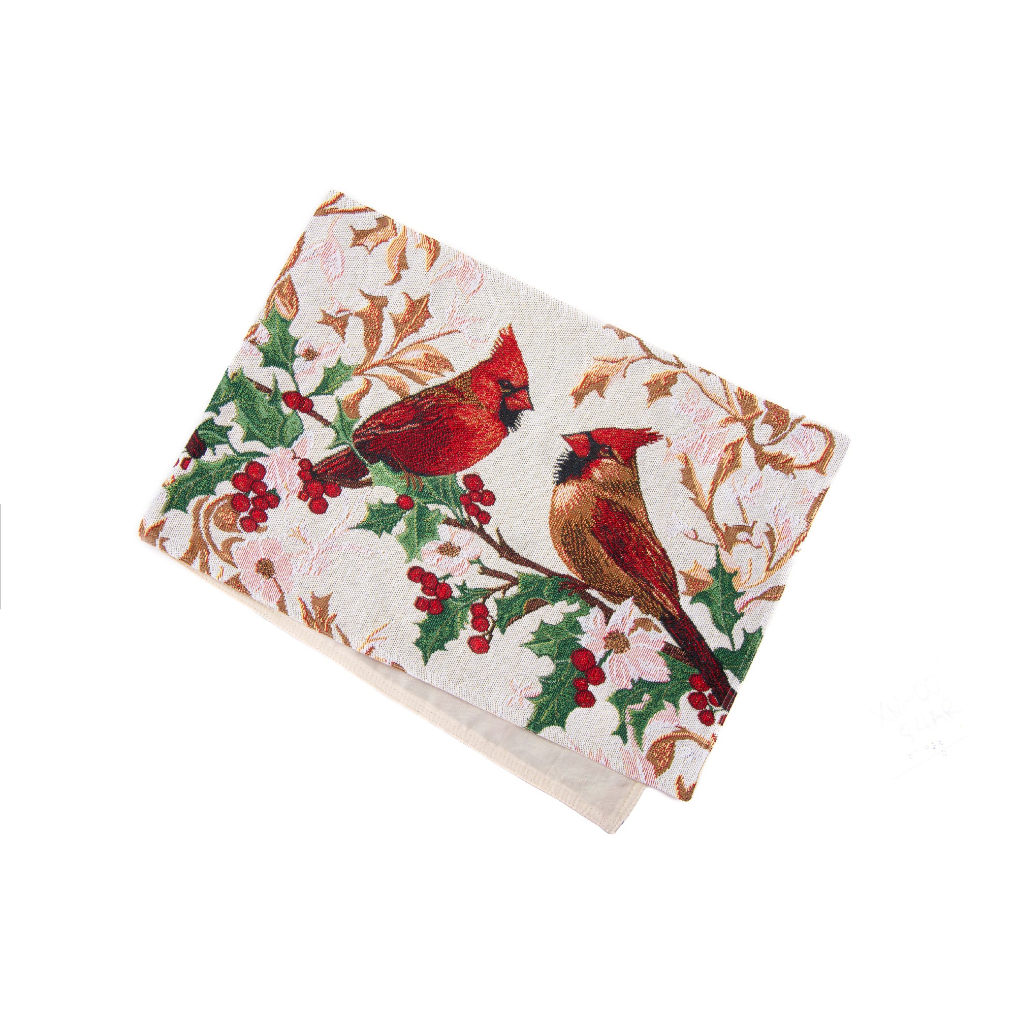 Tapestry Table Runner Cardinals on Holly 54", Christmas, Table Runner, Holiday Decor