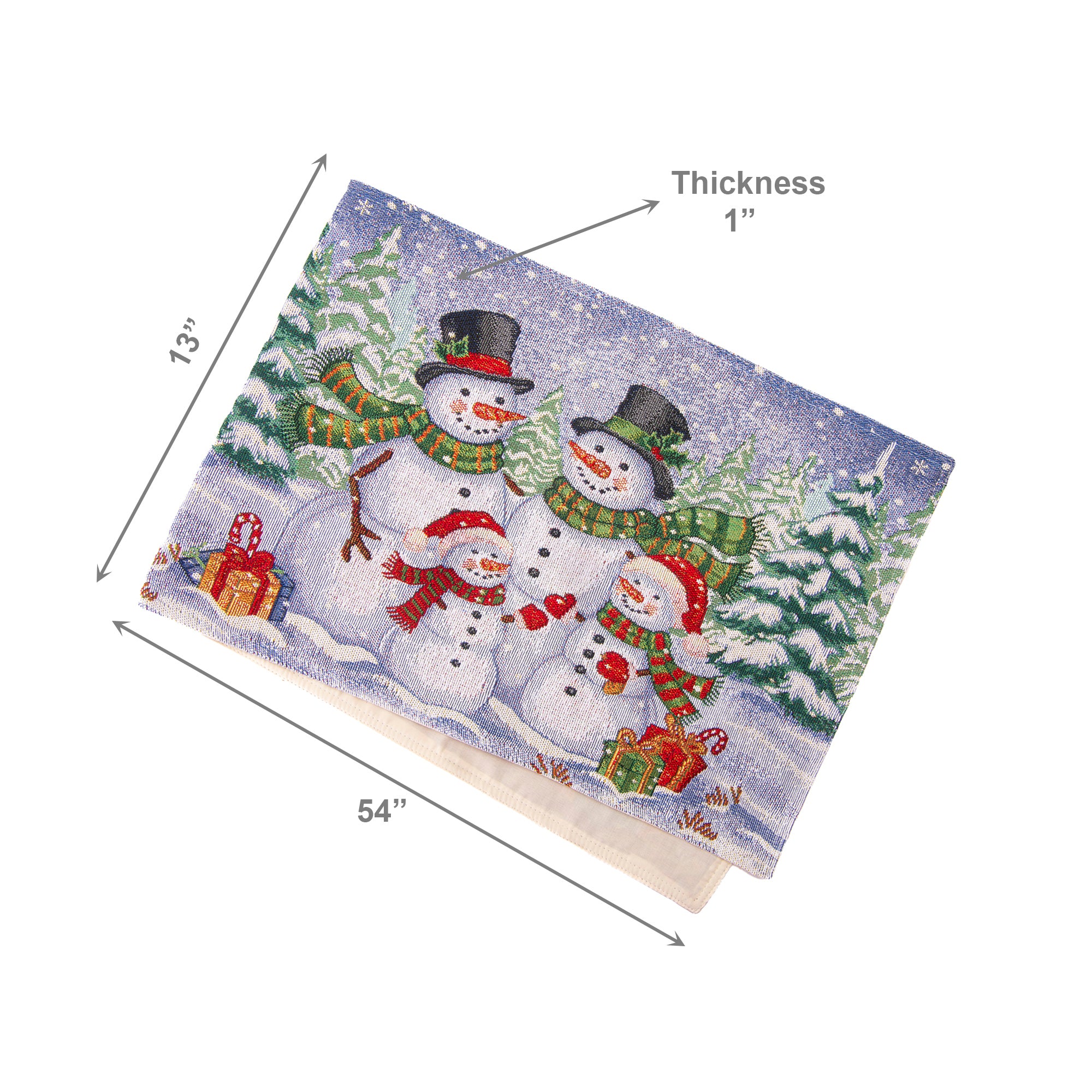 Tapestry Table Runner Snowman Family 54", Christmas, Table Runner, Holiday Decor
