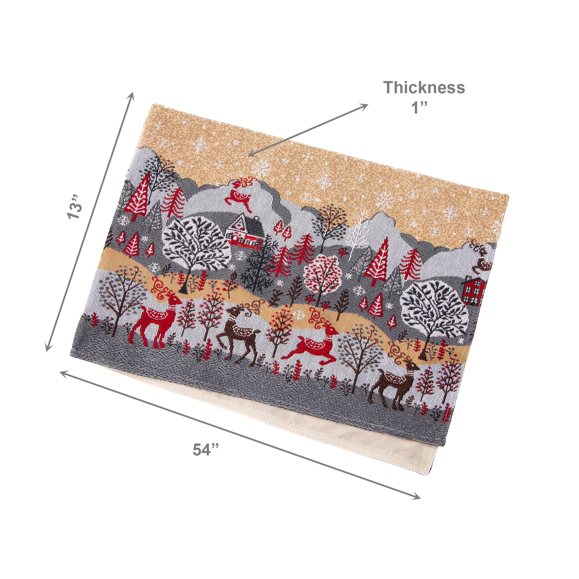 Tapestry Table Runner Reindeer Village 54", Christmas, Table Runner, Holiday Decor