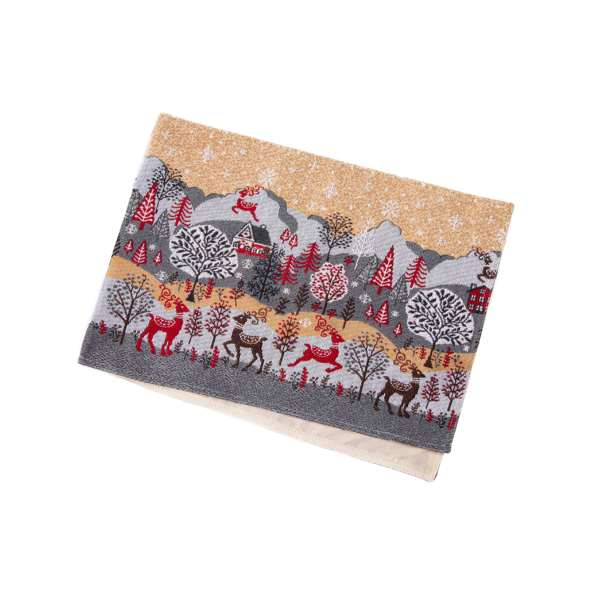 Tapestry Table Runner Reindeer Village 54", Christmas, Table Runner, Holiday Decor