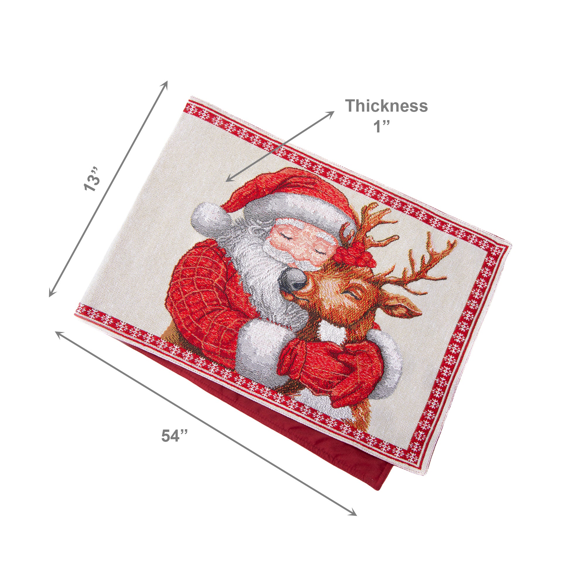 Tapestry Table Runner Santa and Reindeer 54", Christmas, Table Runner, Holiday Decor