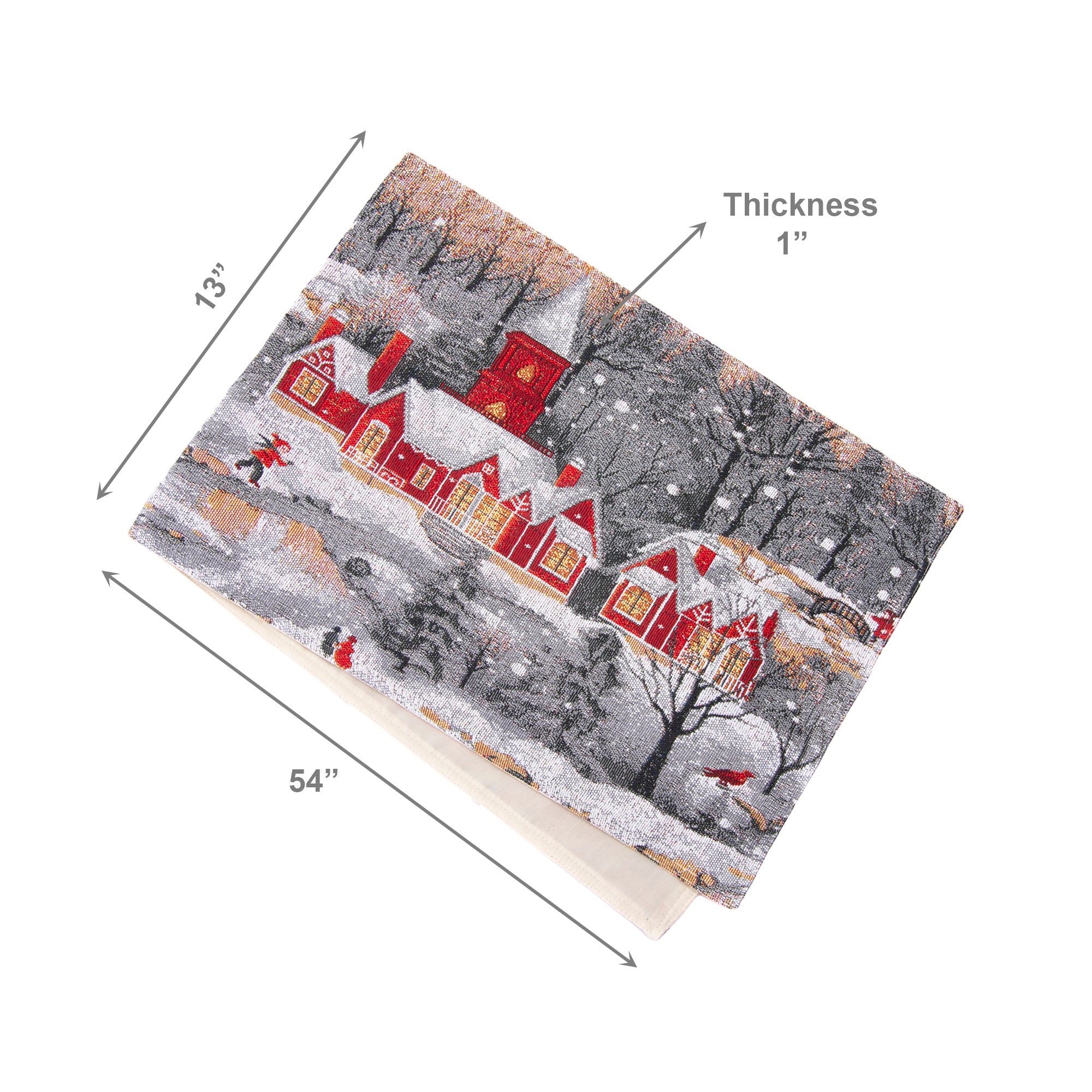 Tapestry Table Runner Winter Church 54", Winter, Table Runner, Holiday Decor
