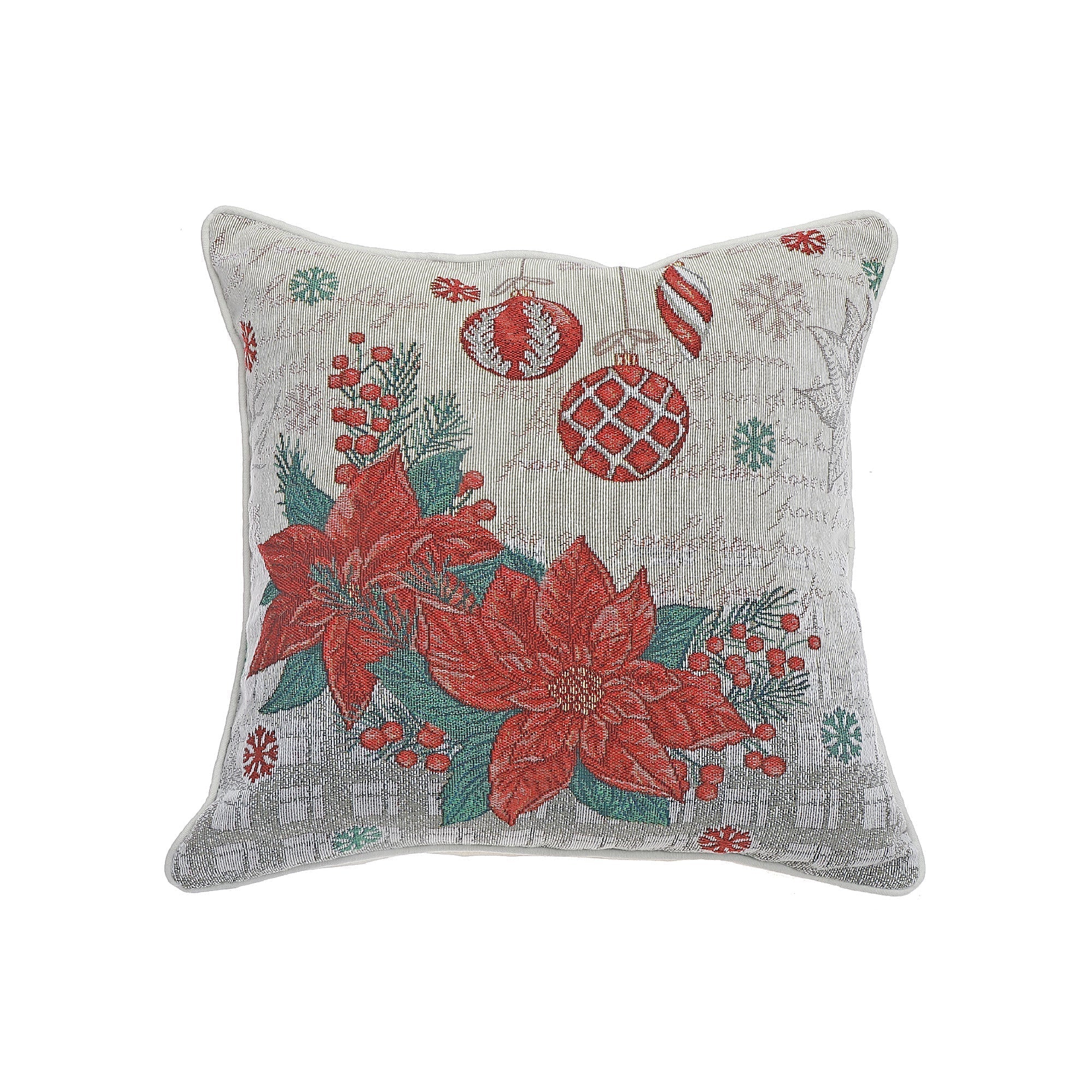 Tapestry Poinsettia and Ornaments Cushion 18 Inches by 18 Inches - Set of 2, Christmas Pillow, Holiday Decor, Festive Accent