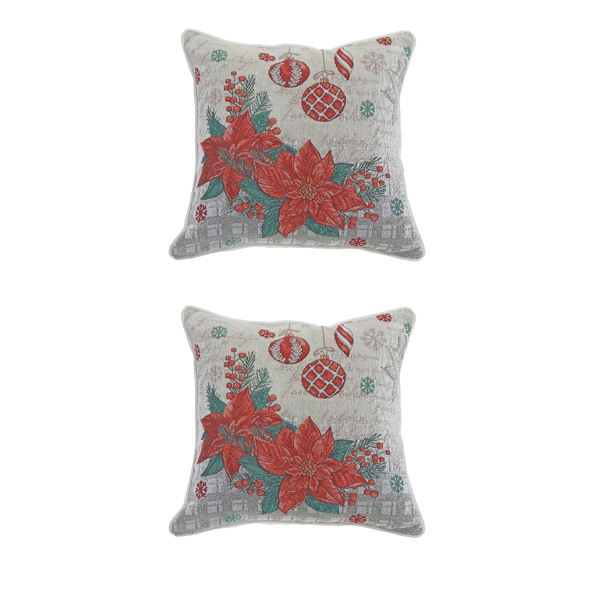 Tapestry Poinsettia and Ornaments Cushion 18 Inches by 18 Inches - Set of 2, Christmas Pillow, Holiday Decor, Festive Accent