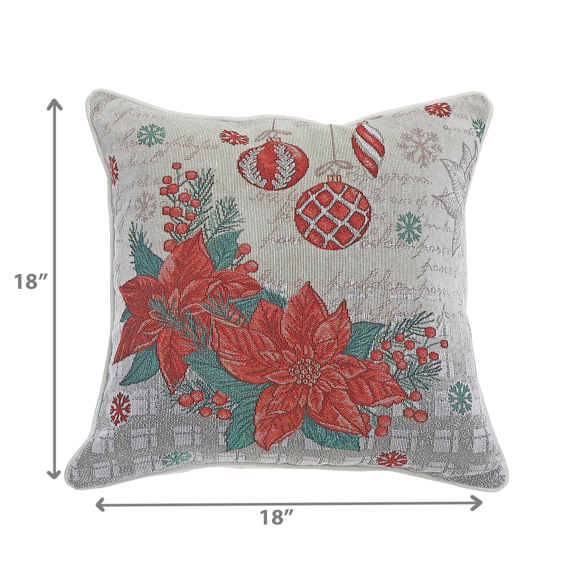 Tapestry Poinsettia and Ornaments Cushion 18 Inches by 18 Inches - Set of 2, Christmas Pillow, Holiday Decor, Festive Accent