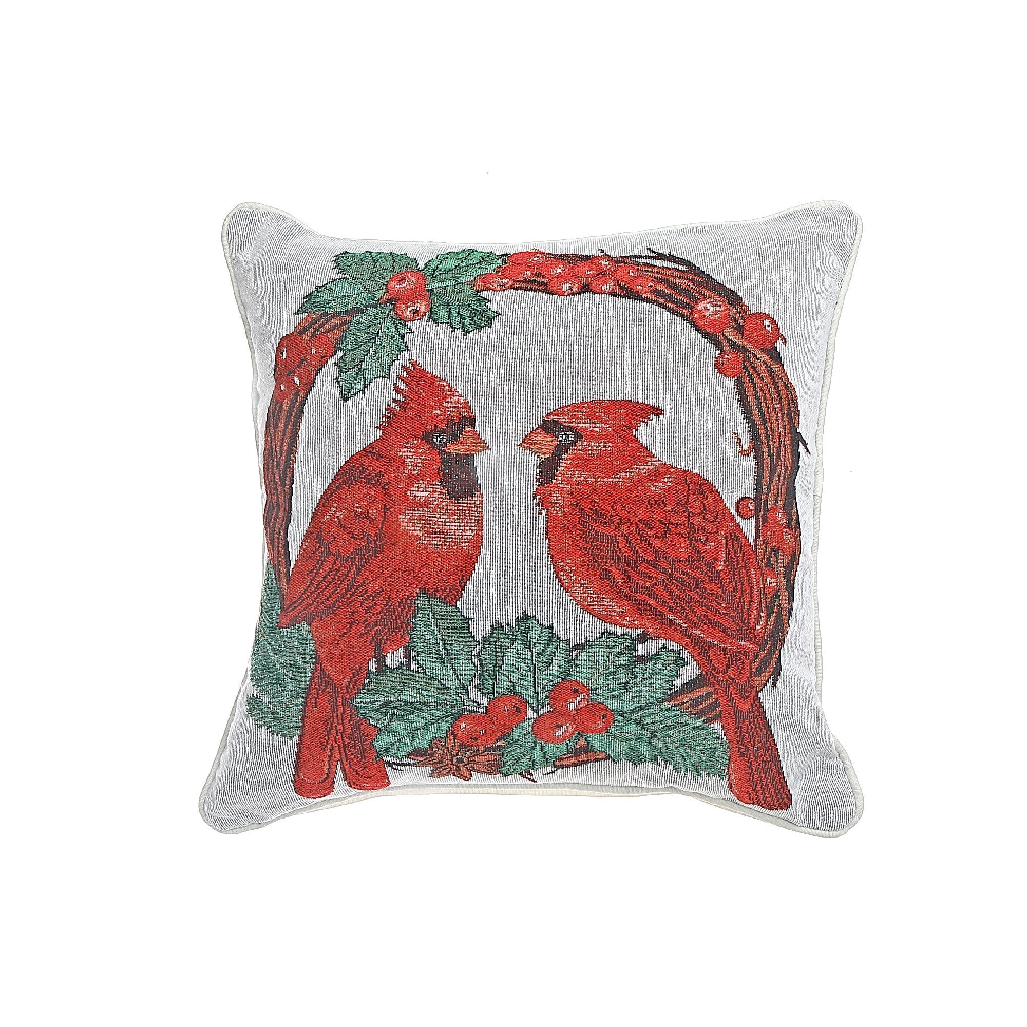 Tapestry Double Cardinal Cushion 18 Inches by 18 Inches - Set of 2, Christmas Pillow, Holiday Throw, Festive Home Decor