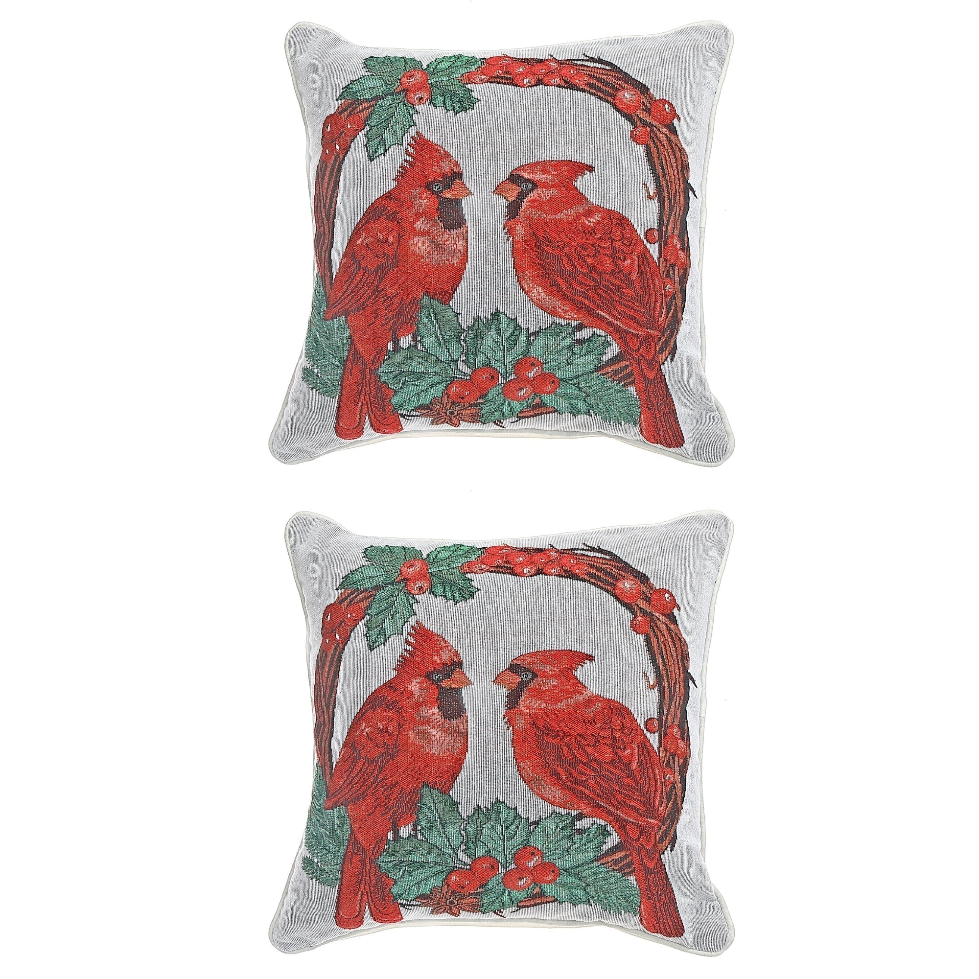 Tapestry Double Cardinal Cushion 18 Inches by 18 Inches - Set of 2, Christmas Pillow, Holiday Throw, Festive Home Decor