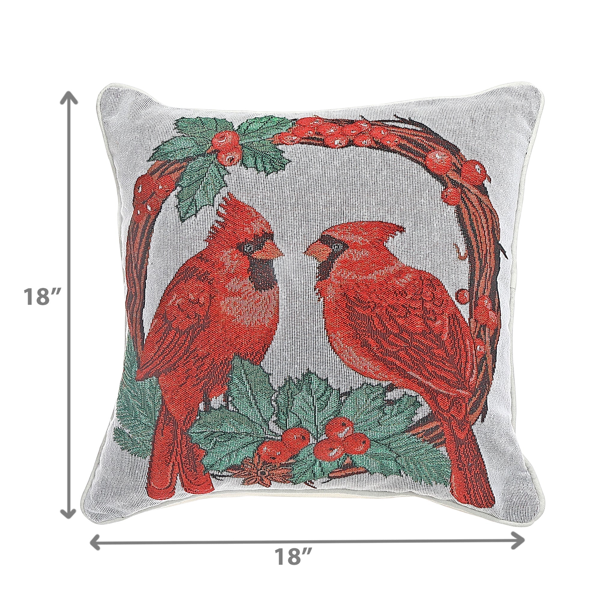Tapestry Double Cardinal Cushion 18 Inches by 18 Inches - Set of 2, Christmas Pillow, Holiday Throw, Festive Home Decor
