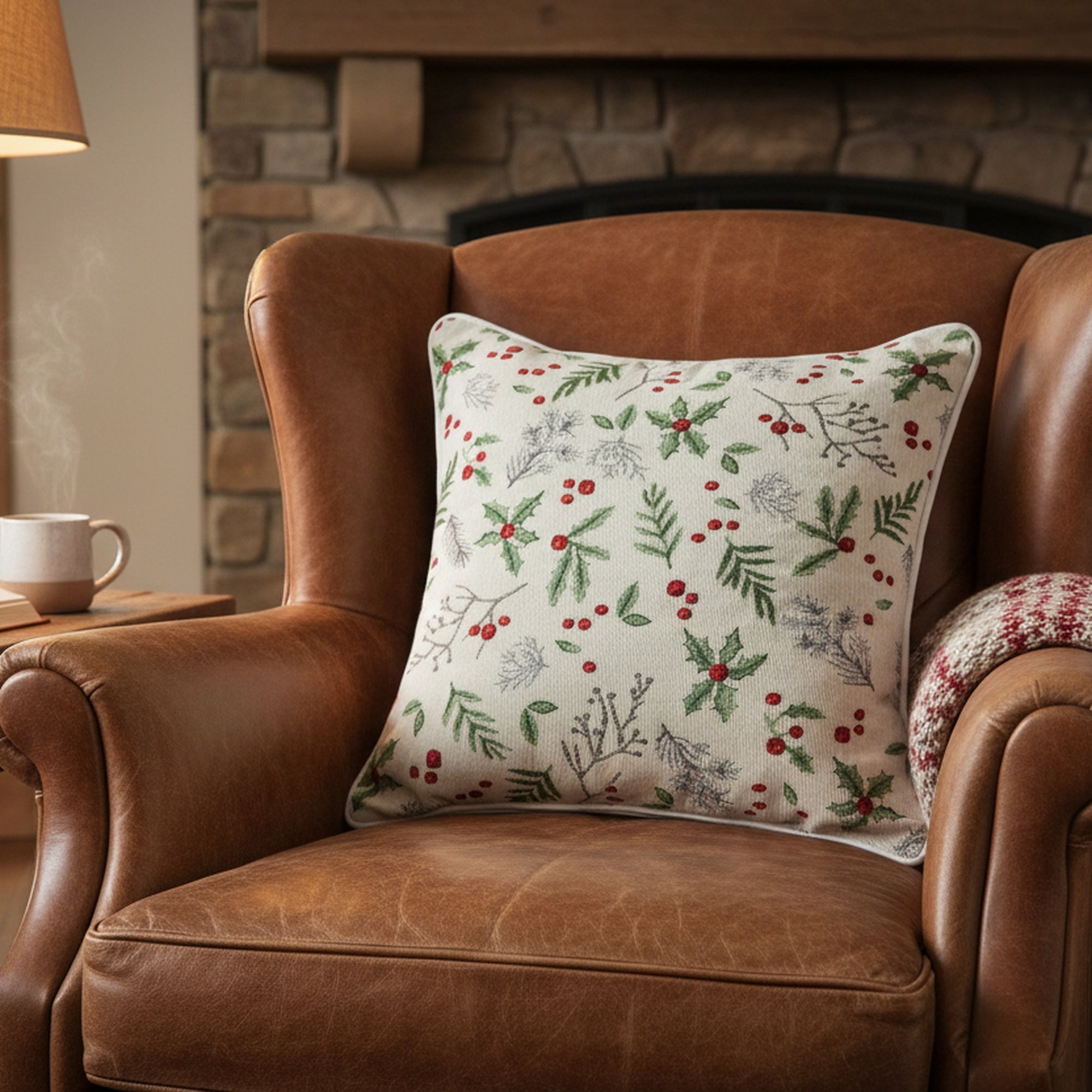 Tapestry Cushion Holly Berries 18 X 18, Christmas, Throw Pillow, Holiday Decor- Set of 2