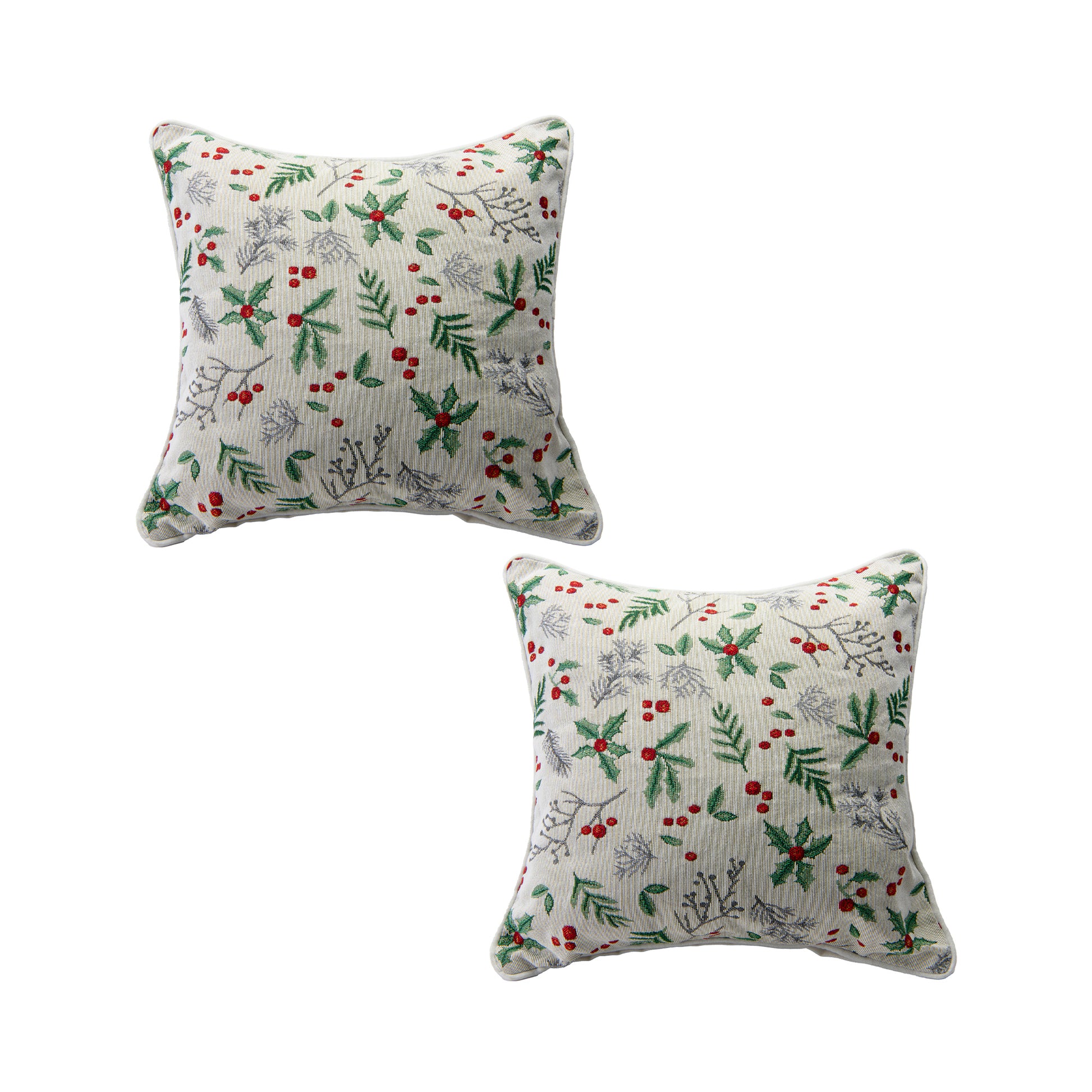 Tapestry Cushion Holly Berries 18 X 18, Christmas, Throw Pillow, Holiday Decor- Set of 2