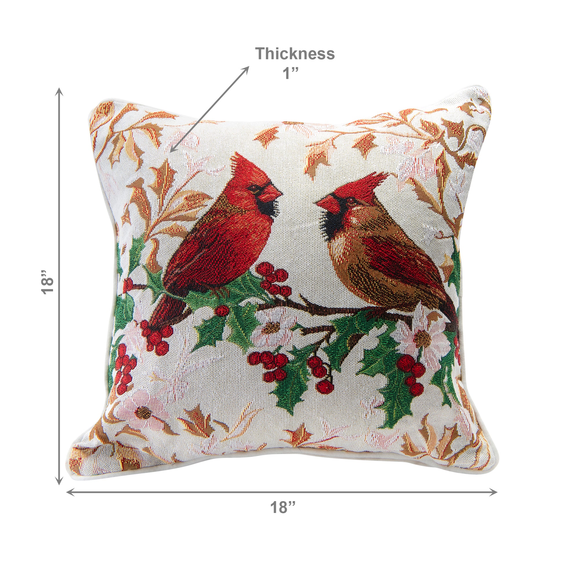 Tapestry Cushion Cardinals on Holly 18 X 18, Christmas, Throw Pillow, Holiday Decor- Set of 2