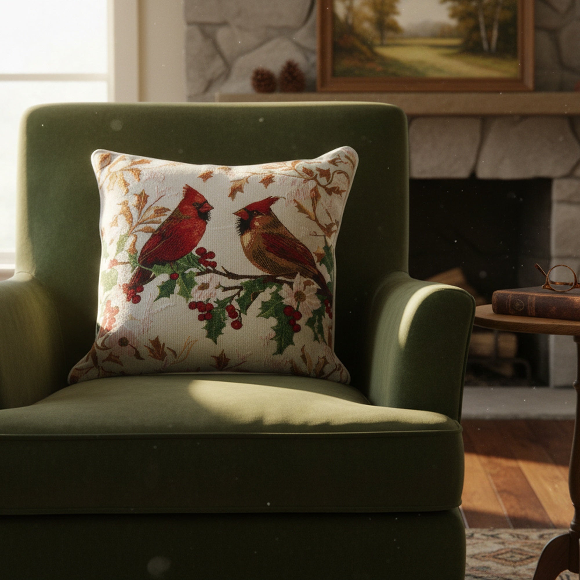 Tapestry Cushion Cardinals on Holly 18 X 18, Christmas, Throw Pillow, Holiday Decor- Set of 2