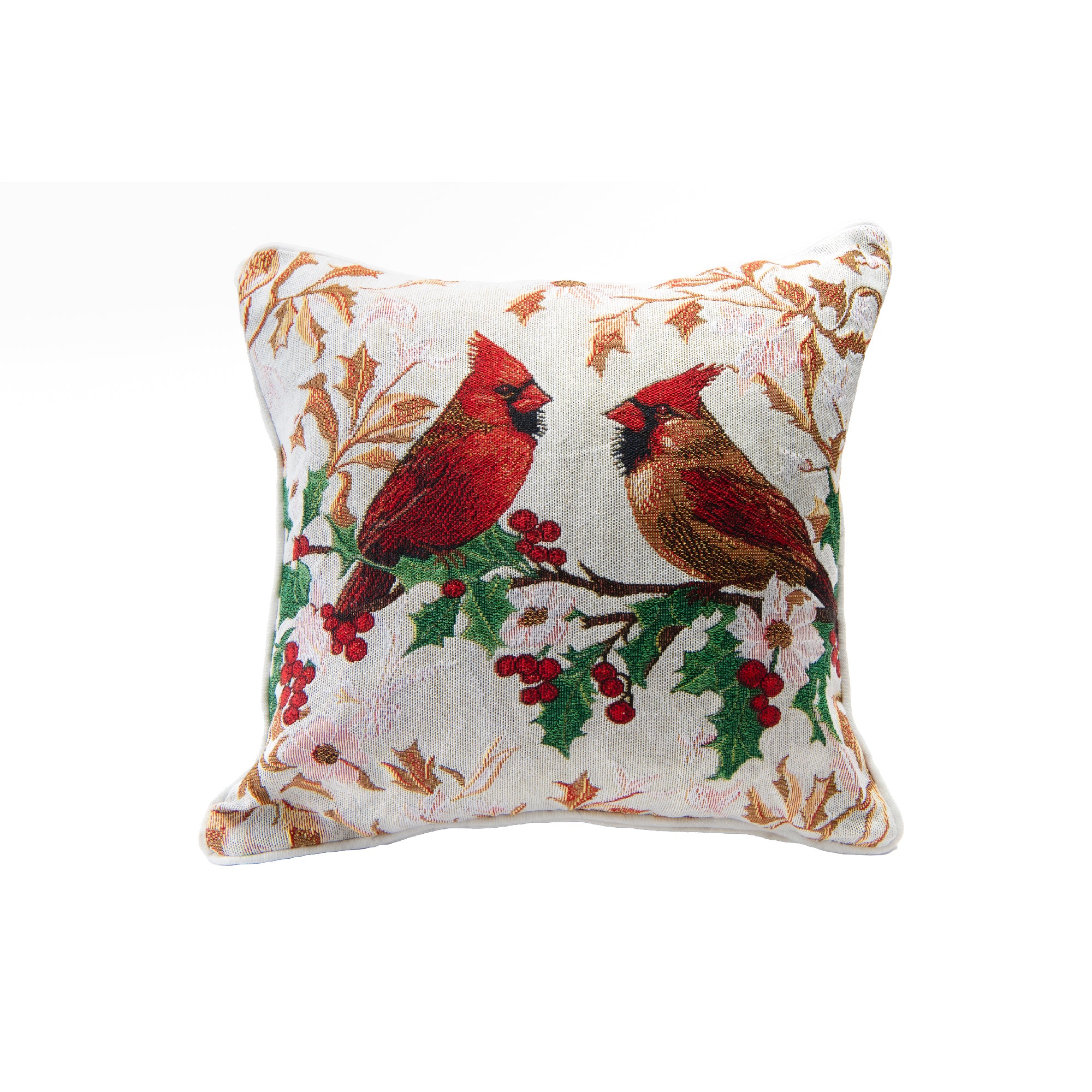 Tapestry Cushion Cardinals on Holly 18 X 18, Christmas, Throw Pillow, Holiday Decor- Set of 2