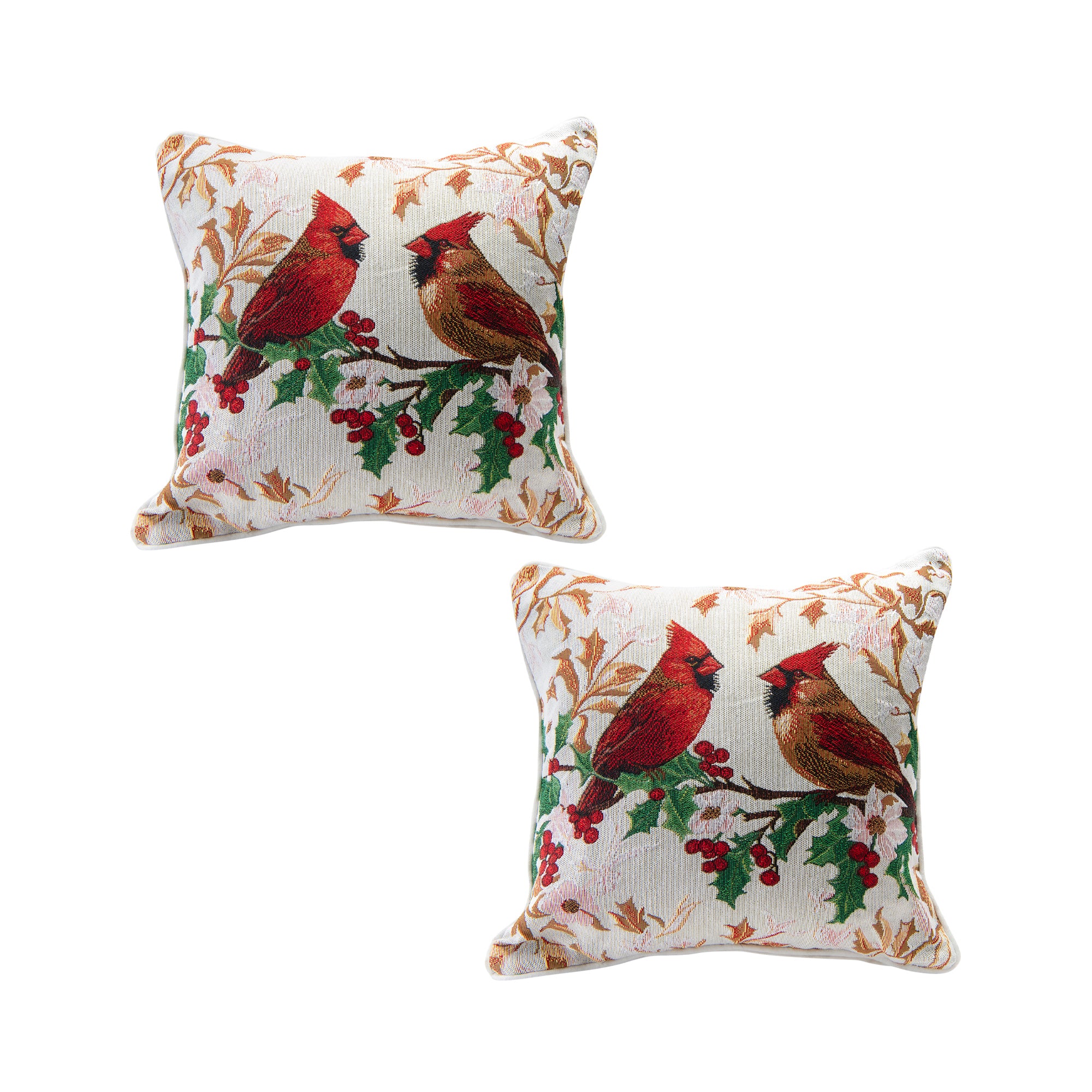 Tapestry Cushion Cardinals on Holly 18 X 18, Christmas, Throw Pillow, Holiday Decor- Set of 2